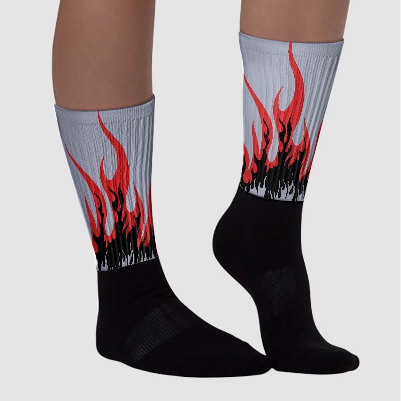 Bred Reimagined 4s superstreetwear Sublimated Socks FIRE Graphic