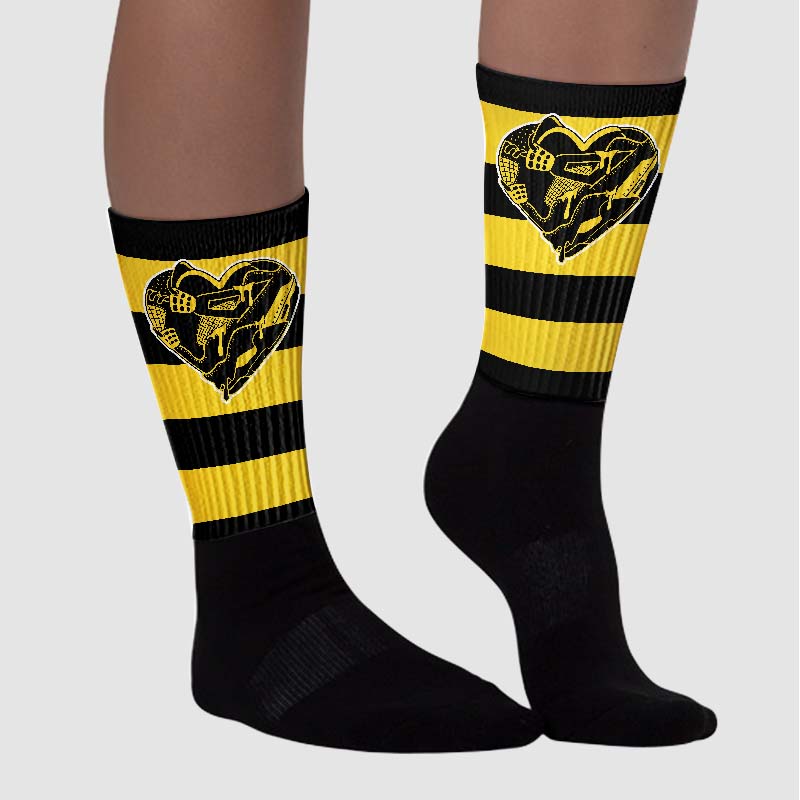 Black Tour Yellow AJ 4 Thunder superstreetwear Sublimated Socks Horizontal Stripes Graphic