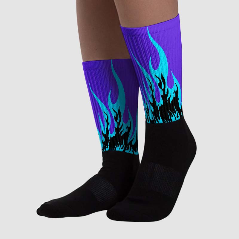 Aqua 6s superstreetwear Sublimated Socks FIRE Graphic