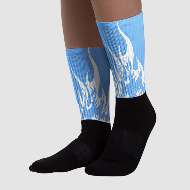 Powder Blue 9s superstreetwear Sublimated Socks FIRE Graphic
