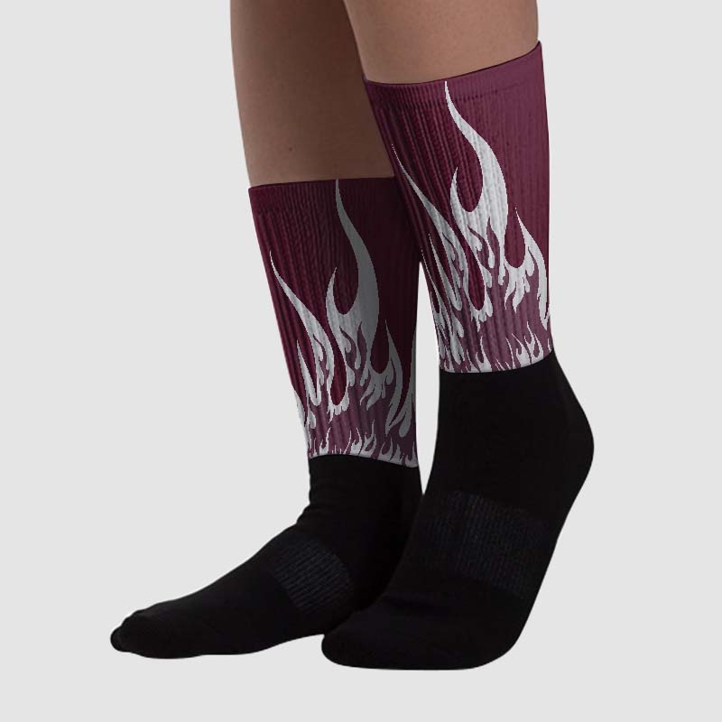 Burgundy 5s superstreetwear Sublimated Socks FIRE Graphic