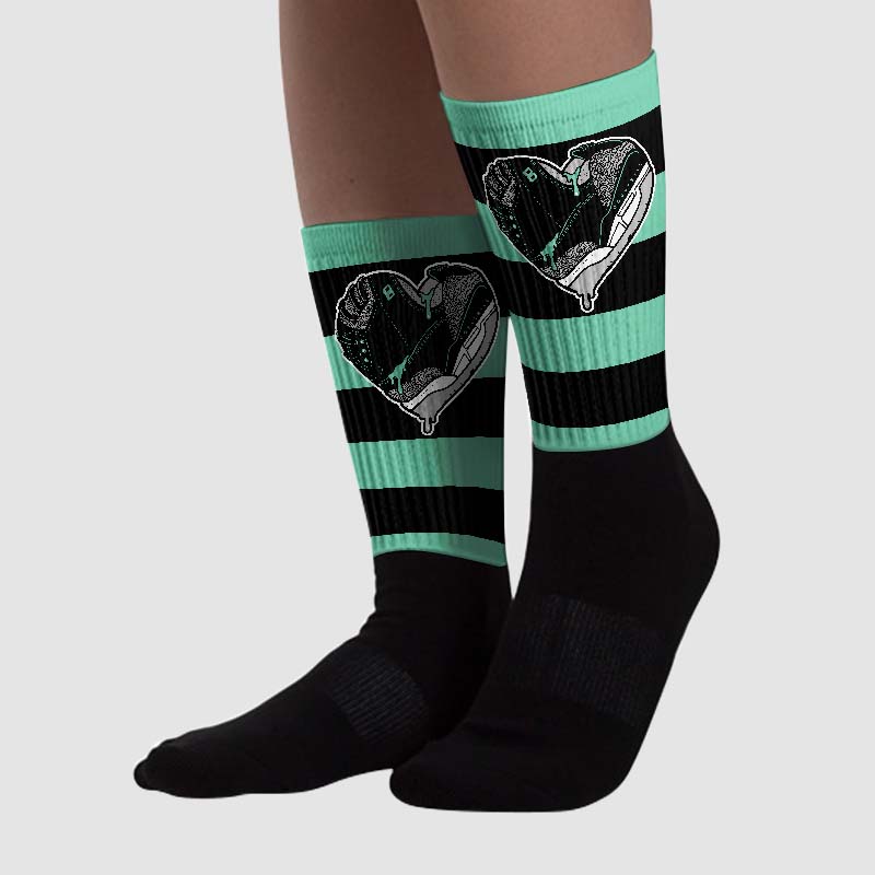 Green Glow 3s superstreetwear Sublimated Socks Horizontal Stripes Graphic