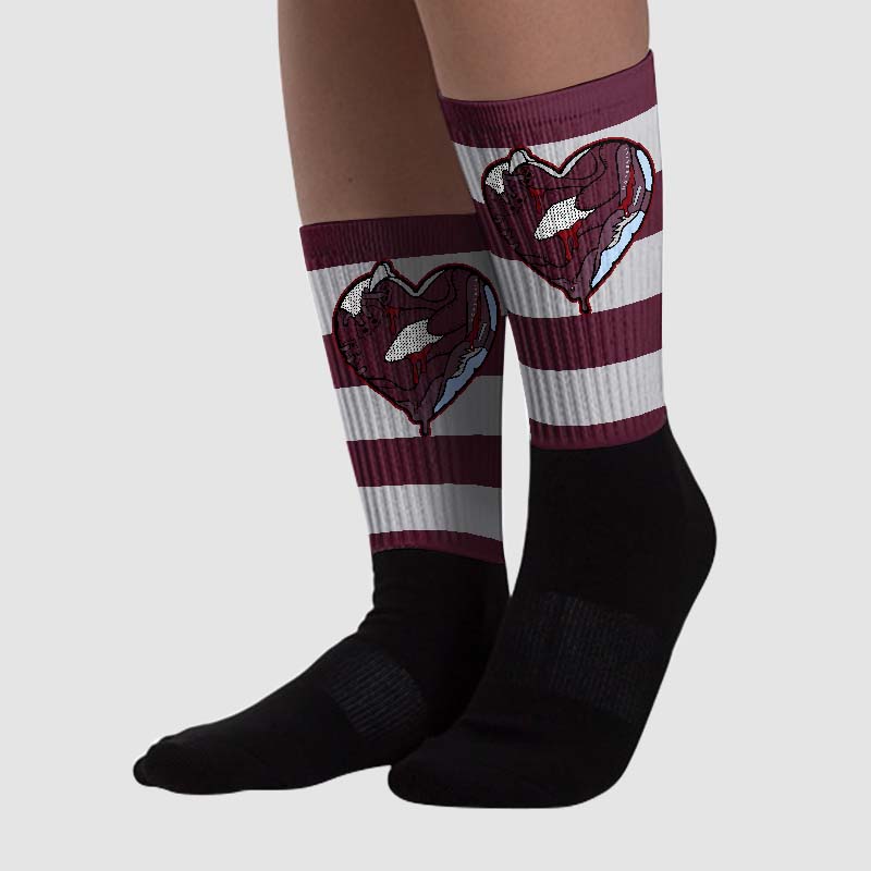Burgundy 5s superstreetwear Sublimated Socks Horizontal Stripes Graphic
