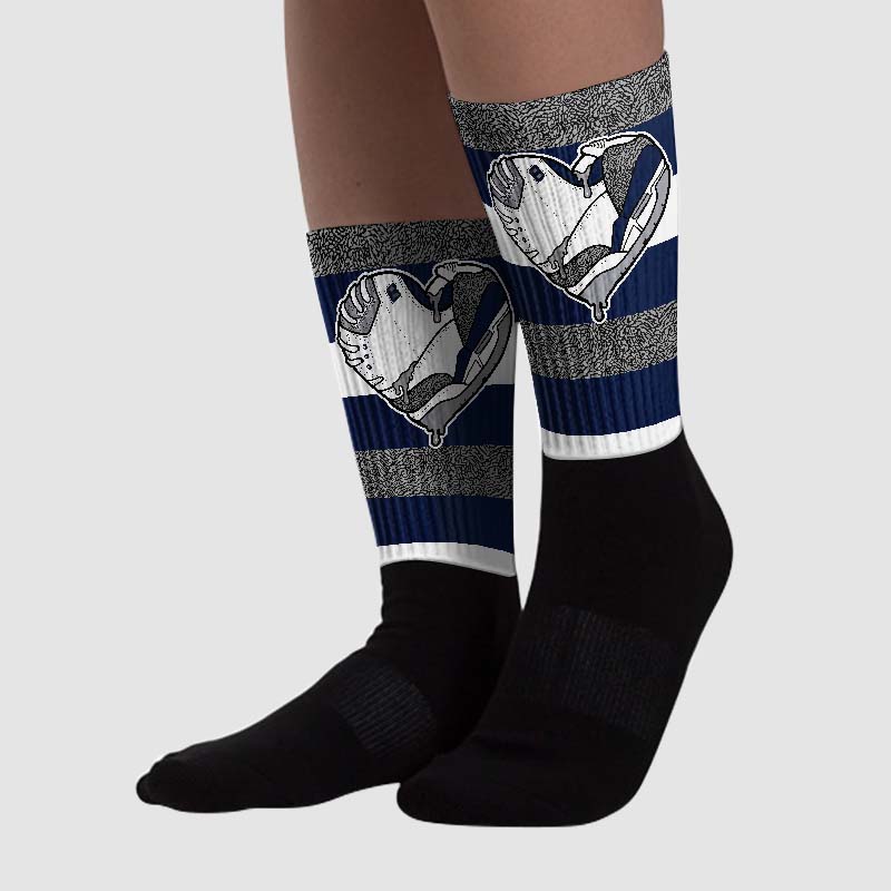 Midnight Navy 3s superstreetwear Sublimated Socks Horizontal Stripes Graphic