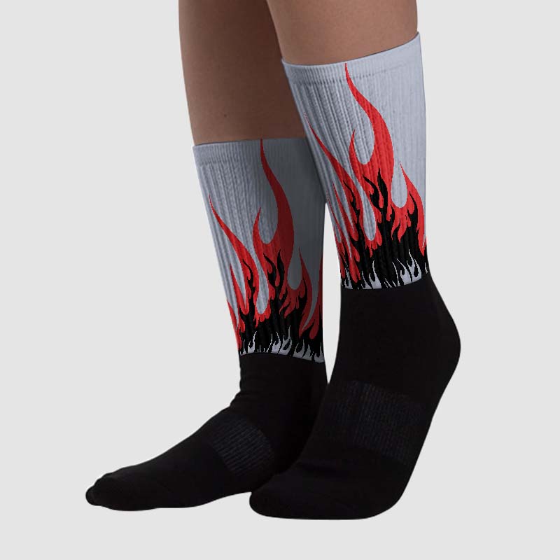 Bred Reimagined 4s superstreetwear Sublimated Socks FIRE Graphic