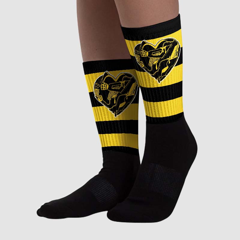 Black Tour Yellow AJ 4 Thunder superstreetwear Sublimated Socks Horizontal Stripes Graphic