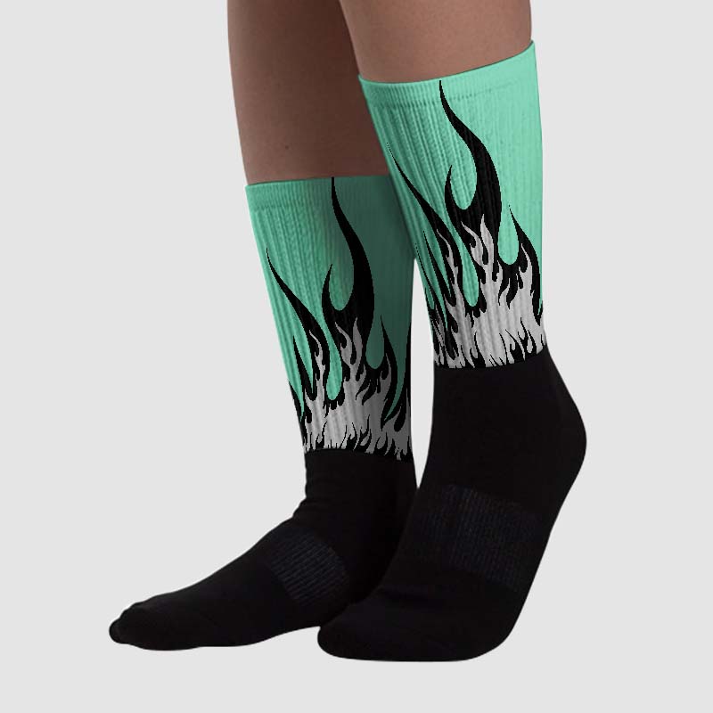 Green Glow 3s superstreetwear Sublimated Socks FIRE Graphic