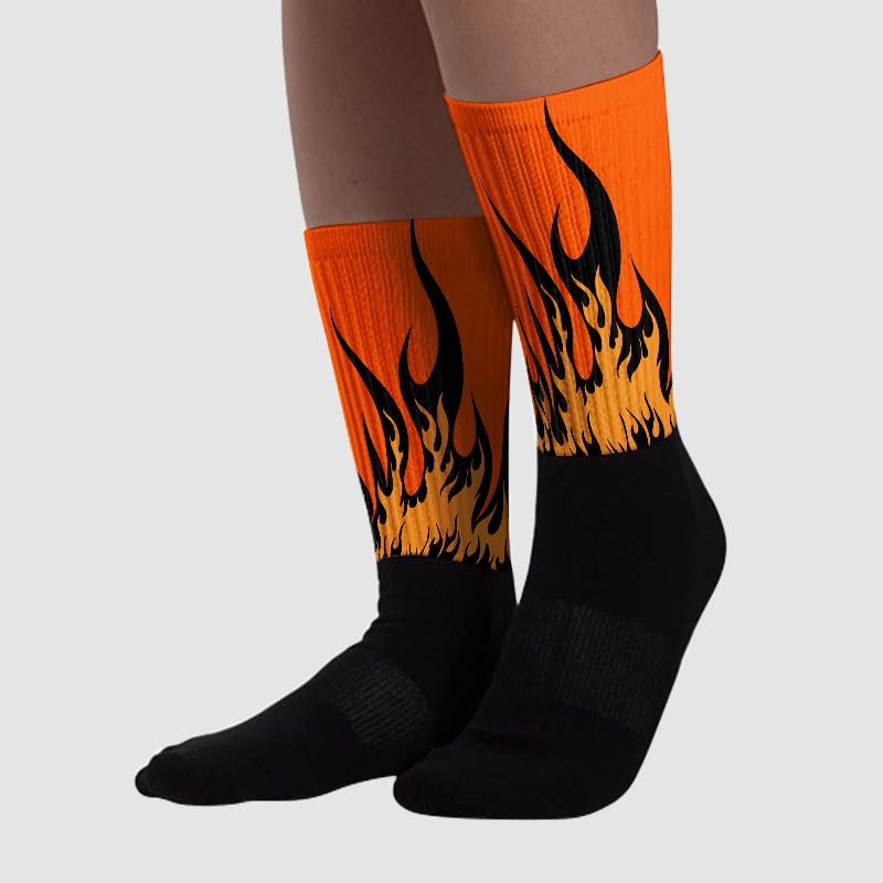 Brilliant Orange 12s superstreetwear Sublimated Socks FIRE Graphic
