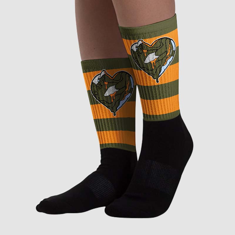 Olive 5s superstreetwear Sublimated Socks Horizontal Stripes Graphic