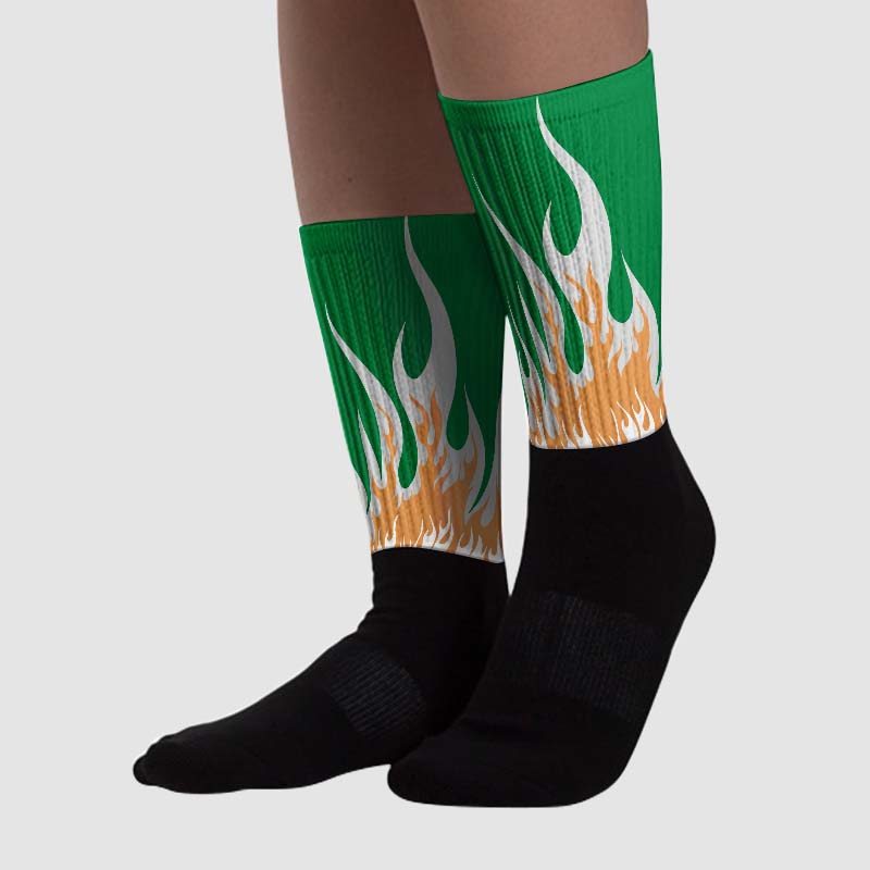 Pine Green 4s superstreetwear Sublimated Socks FIRE Graphic