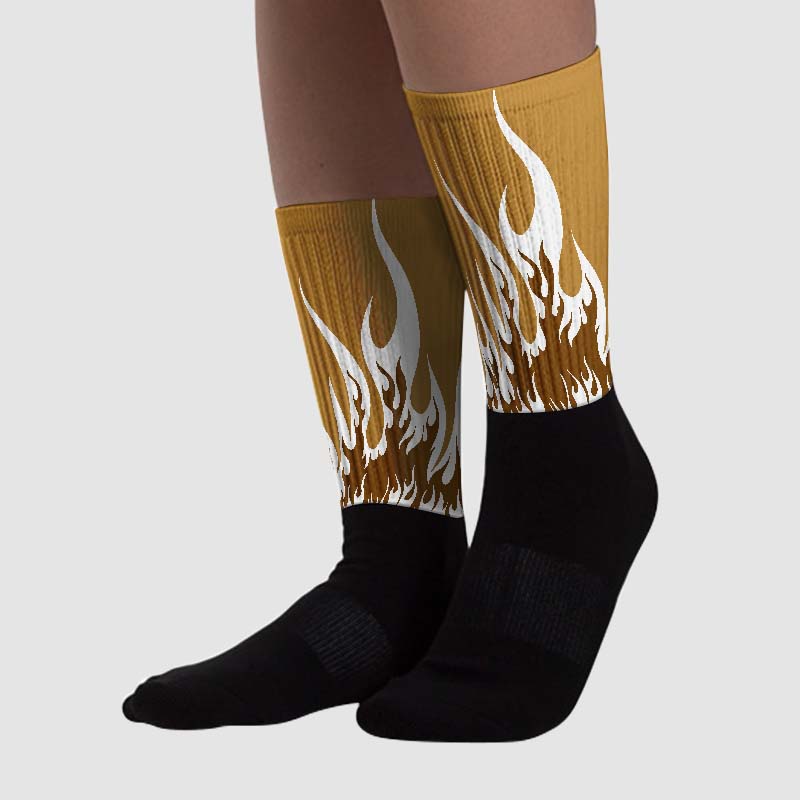 Wheat 13s superstreetwear Sublimated Socks FIRE Graphic