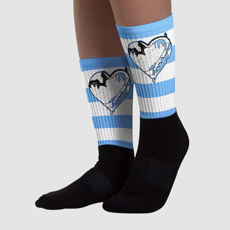 Powder Blue 9s superstreetwear Sublimated Socks Horizontal Stripes Graphic