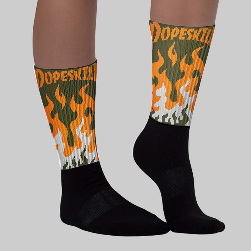 Olive 5s superstreetwear Sublimated Socks FIRE Graphic