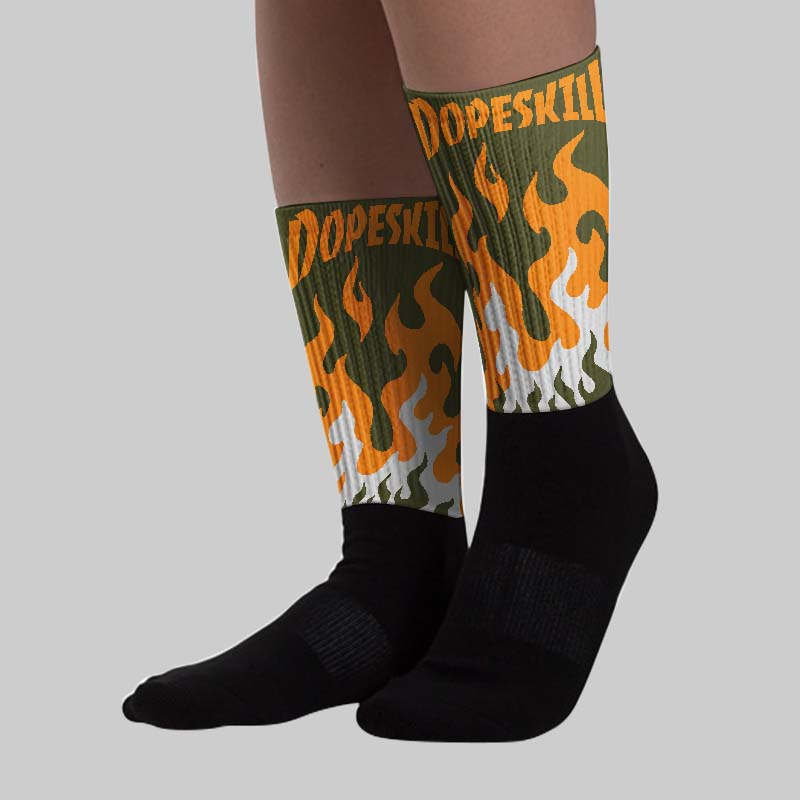 Olive 5s superstreetwear Sublimated Socks FIRE Graphic