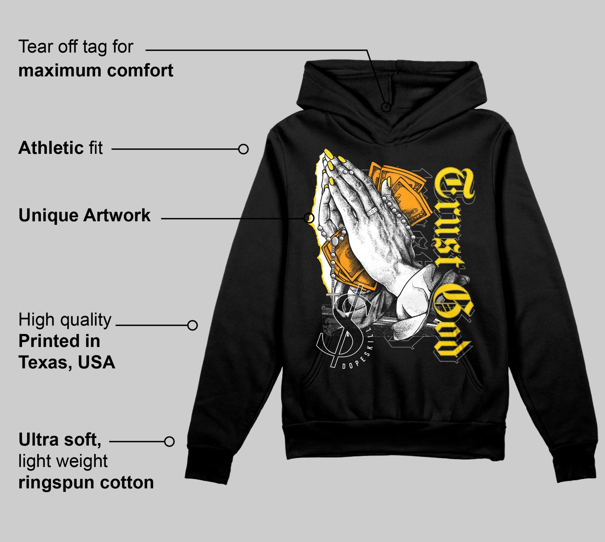 Yellow Ochre 6s superstreetwear Hoodie Sweatshirt Trust God Graphic