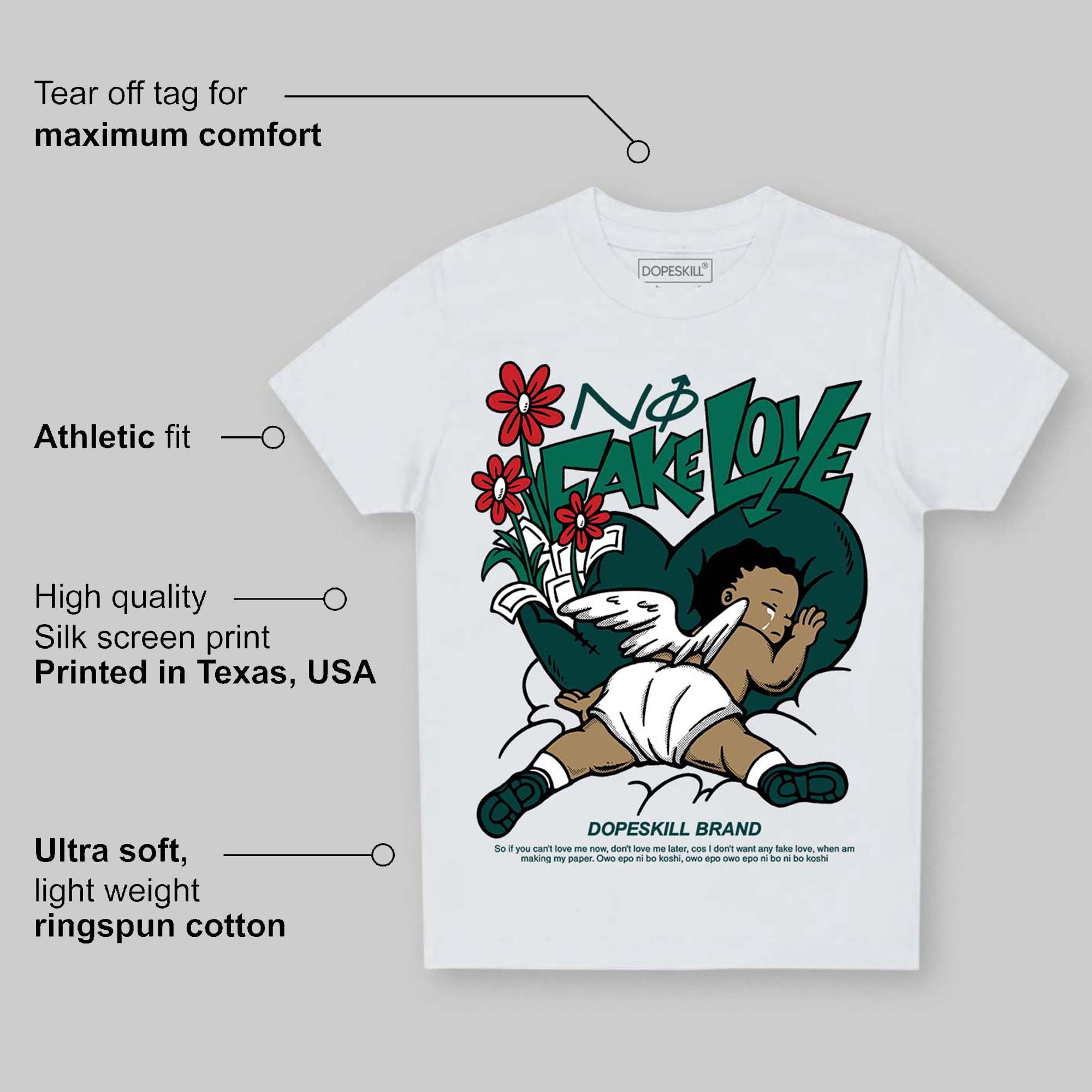 Oxidized Green 4s superstreetwear Toddler Kids T-shirt No Fake Love Graphic
