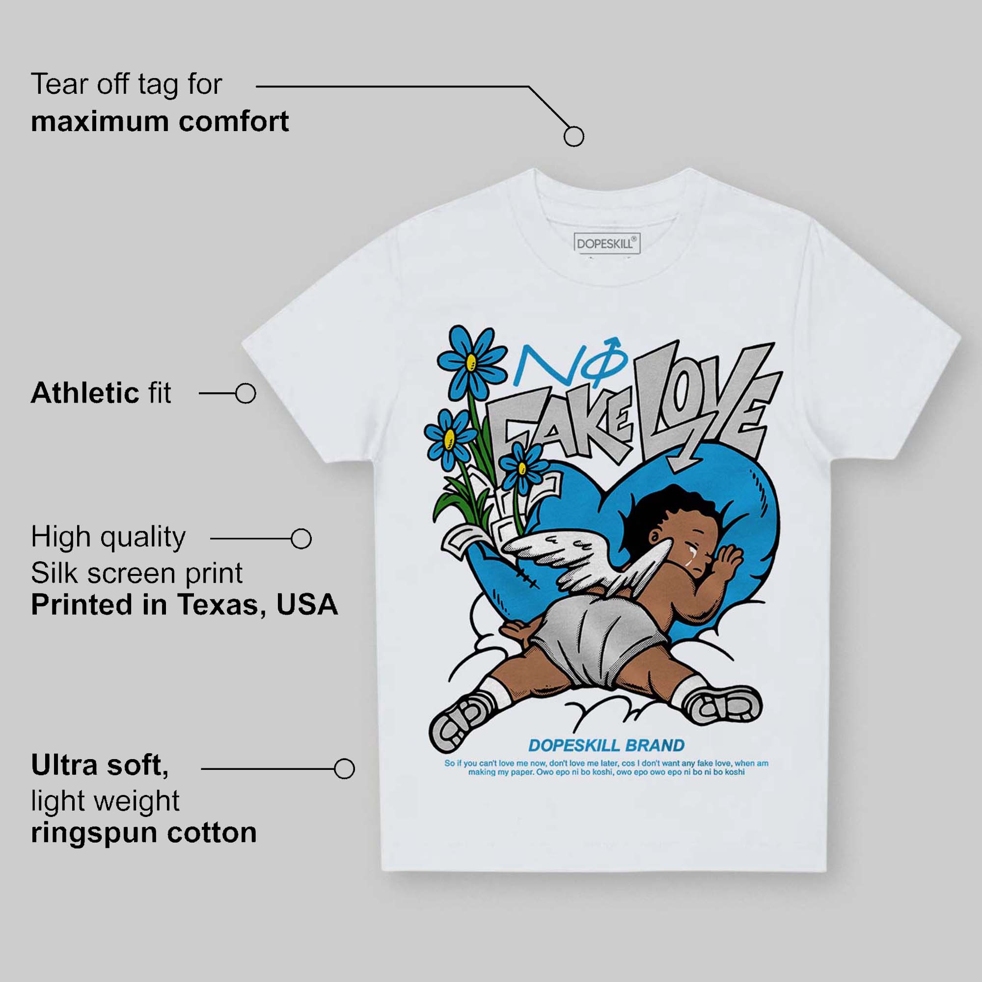 Military Blue 4s superstreetwear Toddler Kids T-shirt No Fake Love Graphic