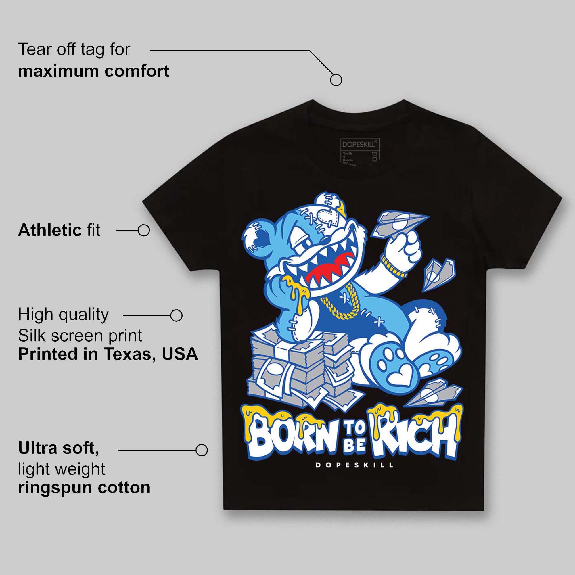 Blueberry 12s superstreetwear Toddler Kids T-shirt Born To Be Rich Graphic