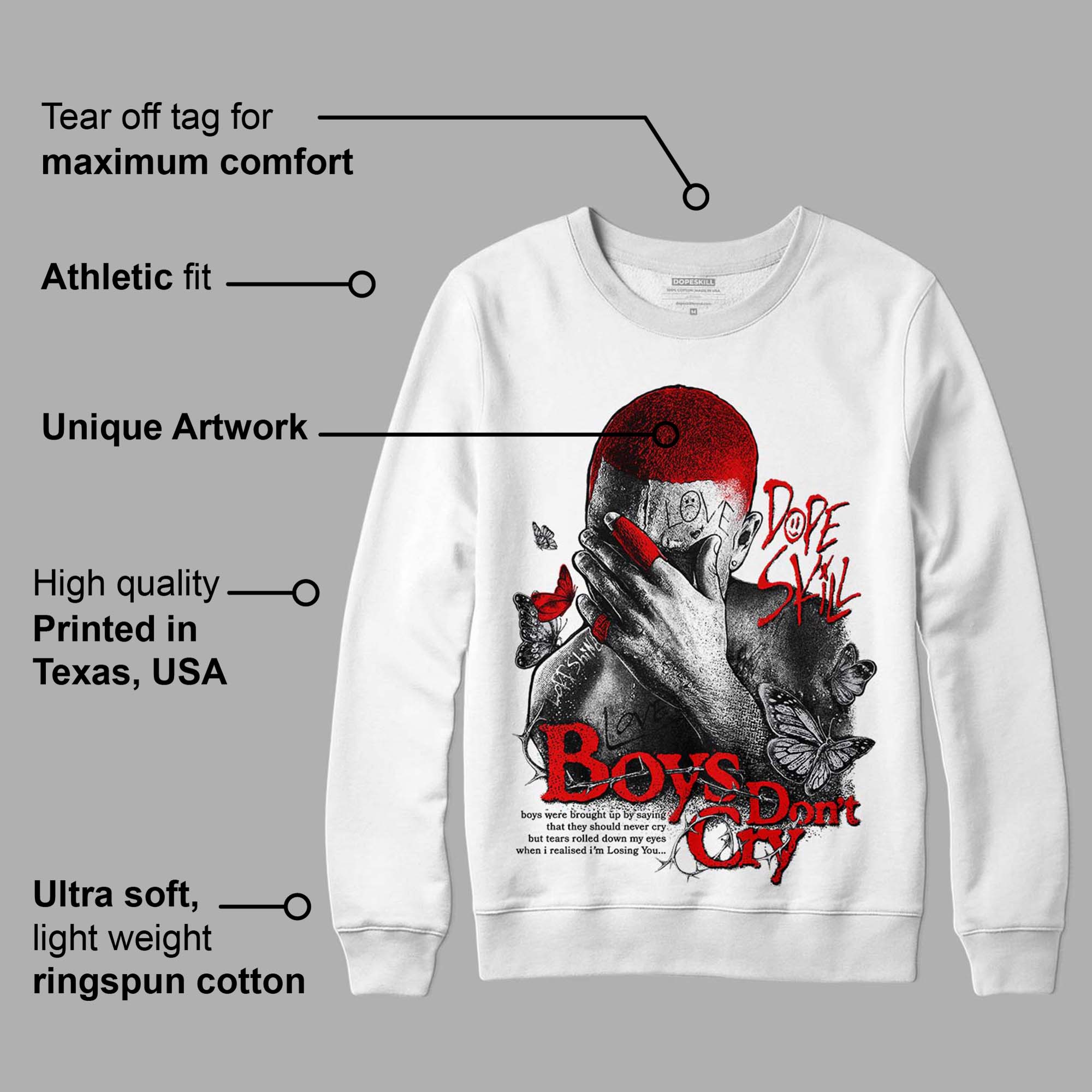 Red Cement 4S superstreetwear Sweatshirt Boys Don't Cry Graphic