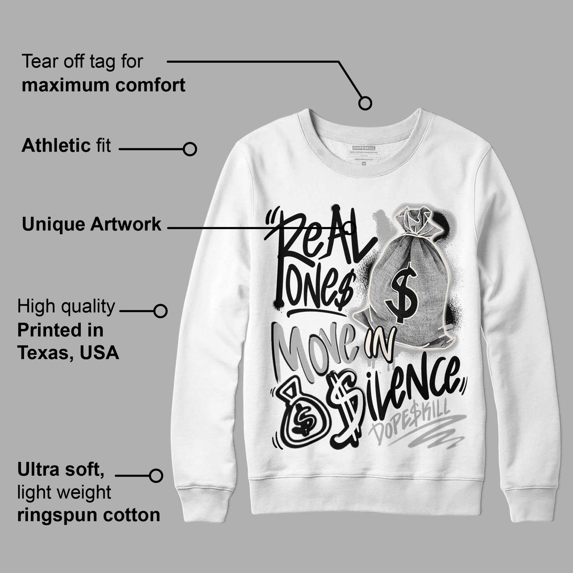 Off Noir 3s superstreetwear Sweatshirt Real Ones Move In Silence Graphic