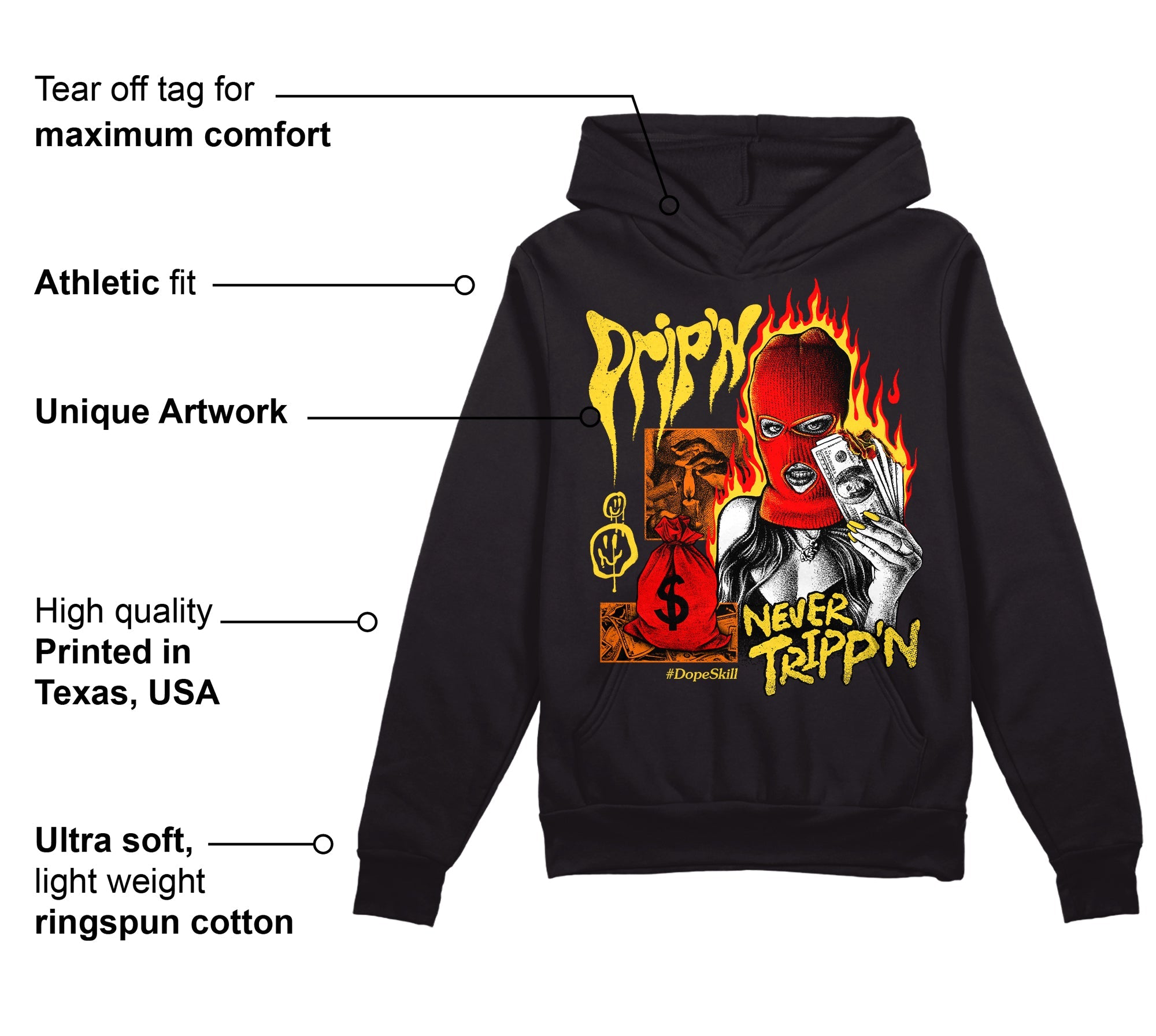 Black Tour Yellow AJ 4 Thunder superstreetwear Hoodie Sweatshirt Drip'n Never Tripp'n Graphic