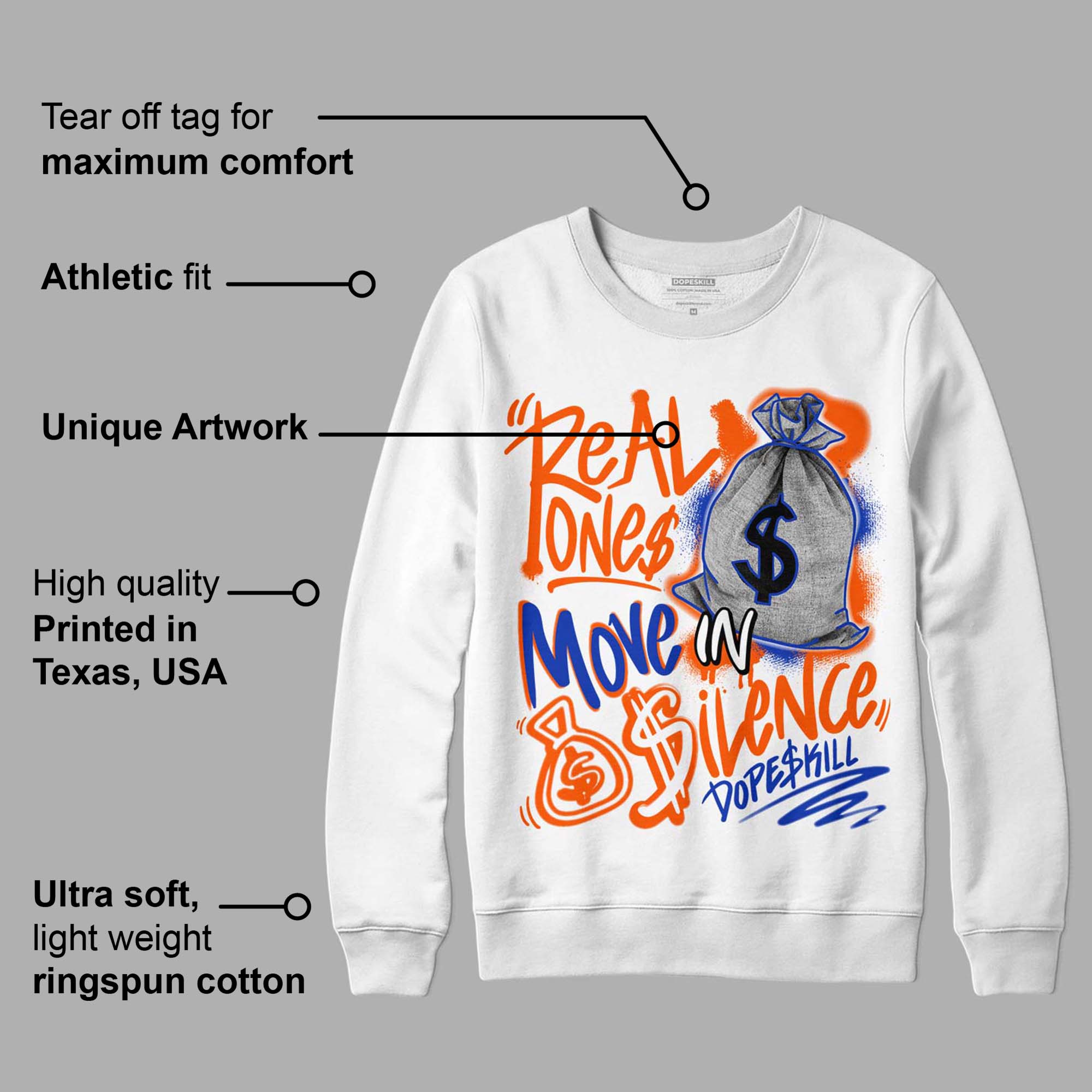 Dunk Low Futura Orange Blaze superstreetwear Sweatshirt Real Ones Move In Silence Graphic