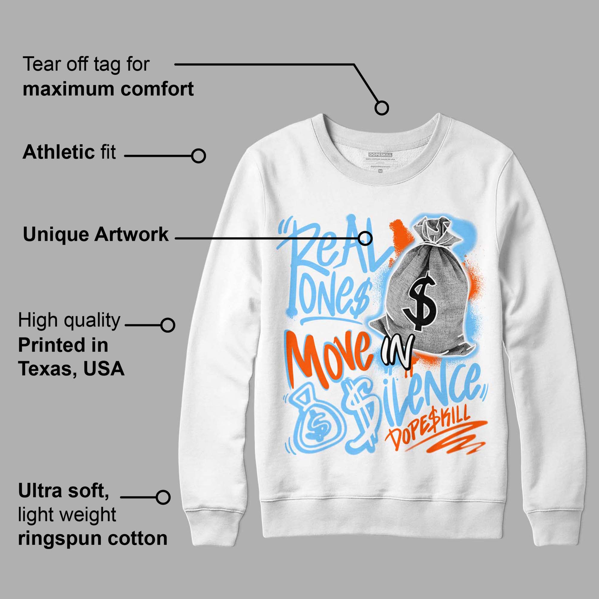 Dunk Low Futura University Blue superstreetwear Sweatshirt Real Ones Move In Silence Graphic