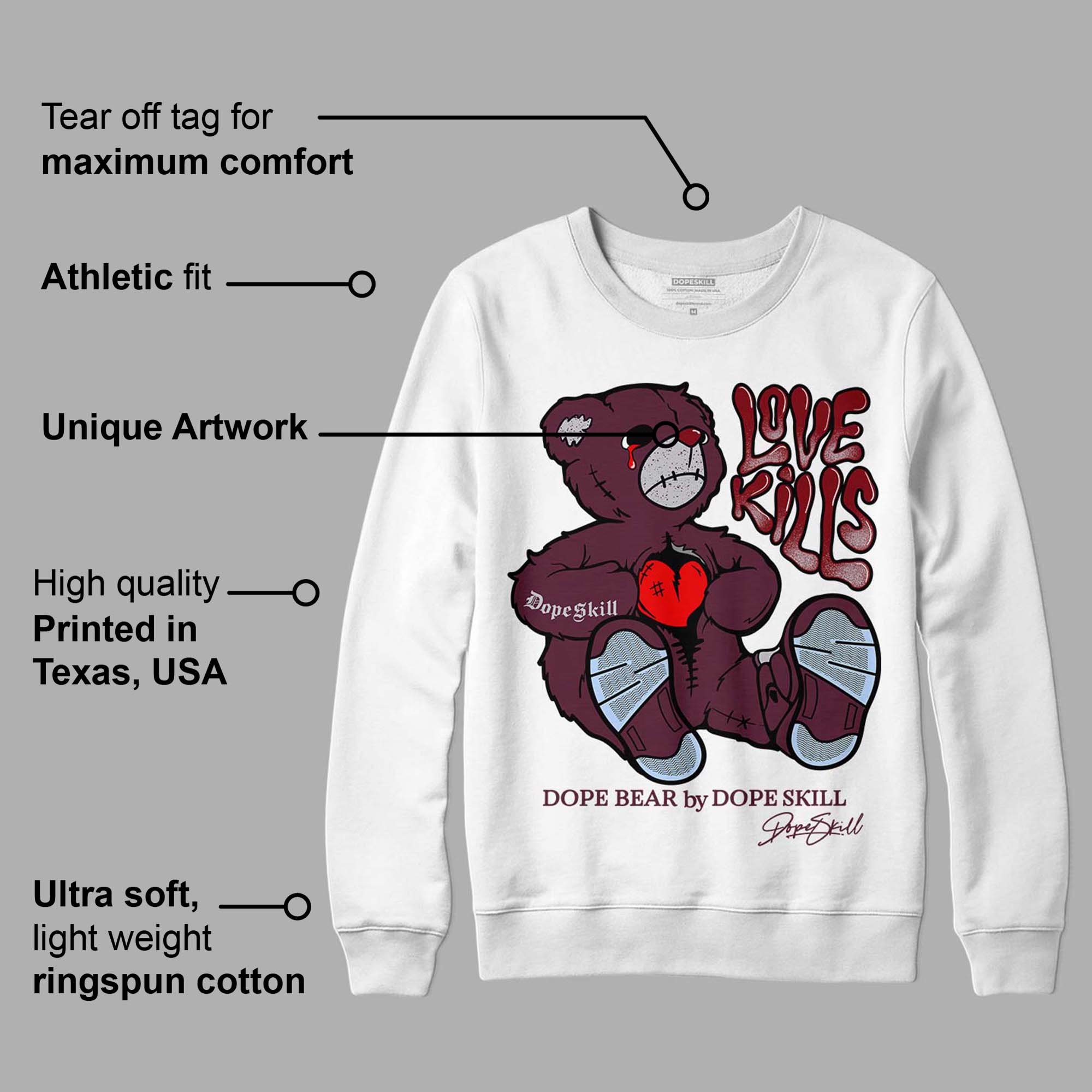 Burgundy 5s superstreetwear Sweatshirt Love Kills Graphic