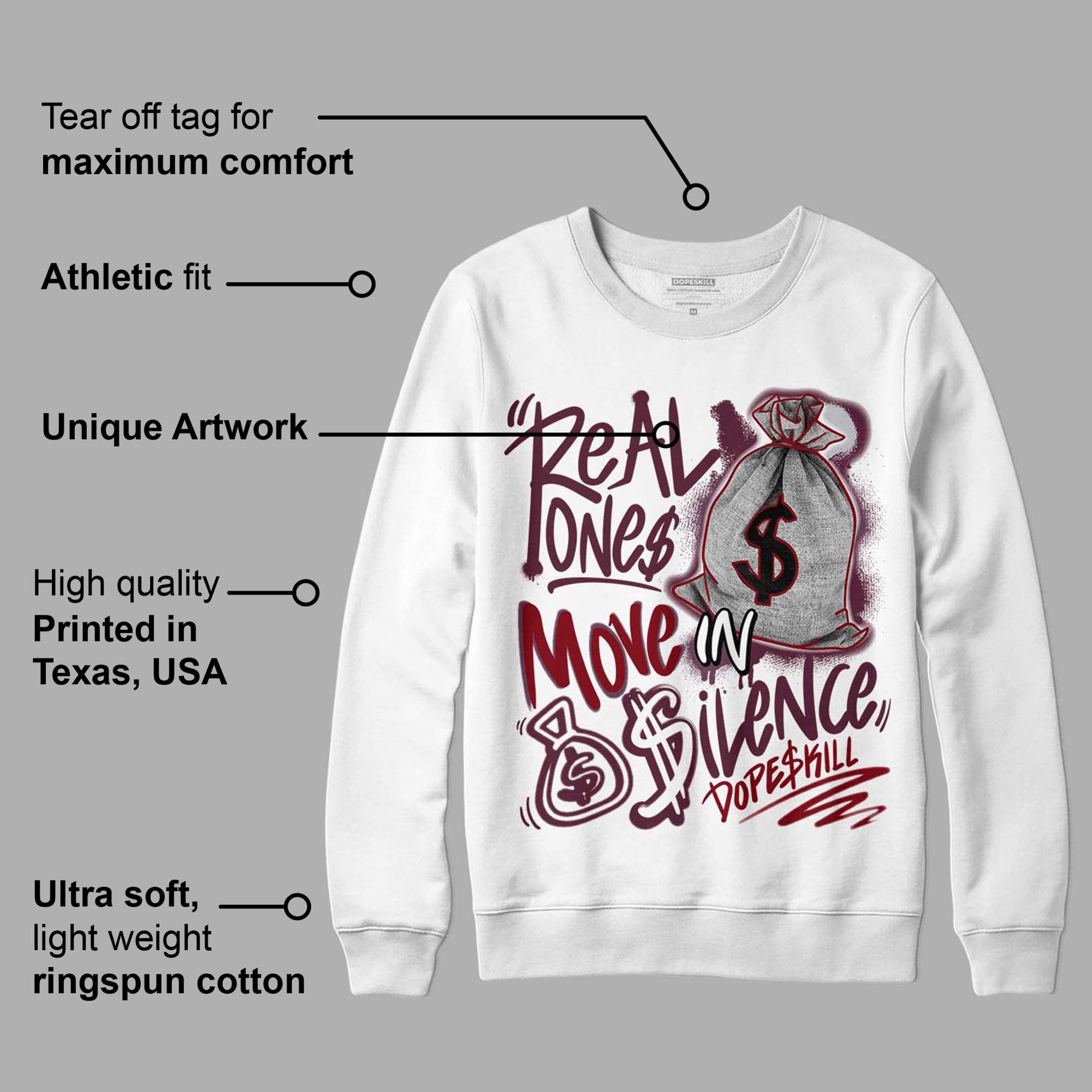 Burgundy 5s superstreetwear Sweatshirt Real Ones Move In Silence Graphic