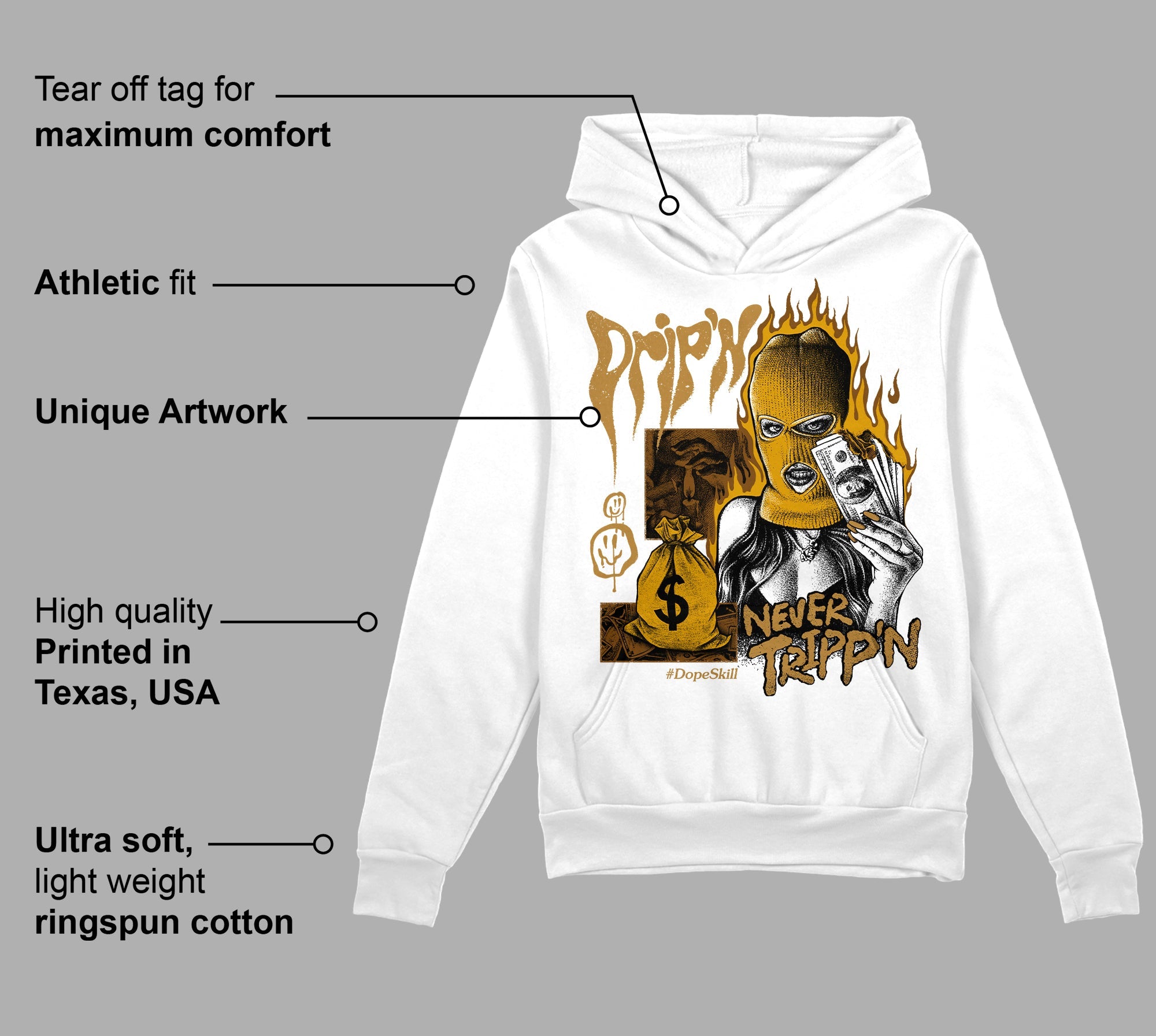 Wheat 13s superstreetwear Hoodie Sweatshirt Drip'n Never Tripp'n Graphic