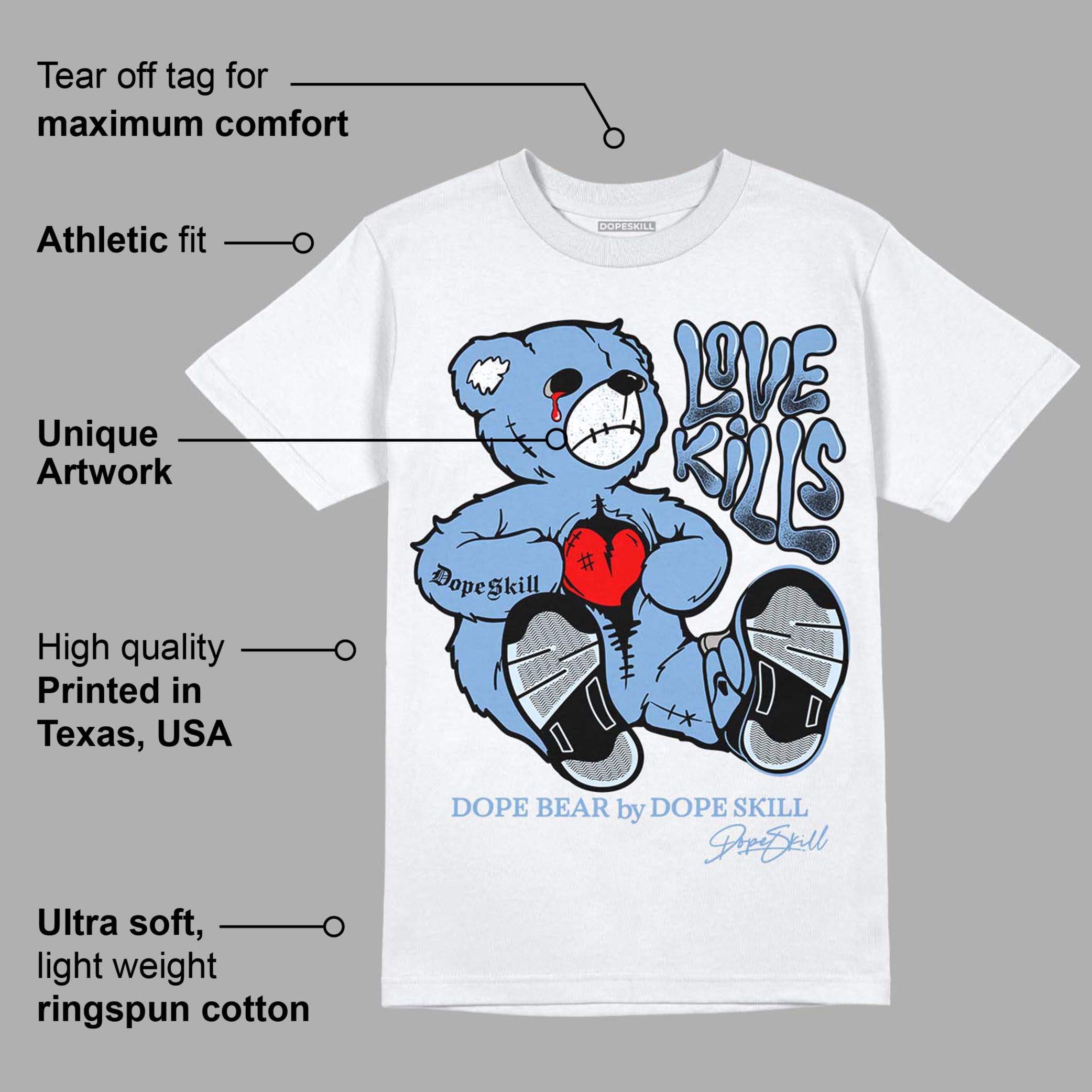 University Blue 5s superstreetwear T-Shirt Love Kills Graphic