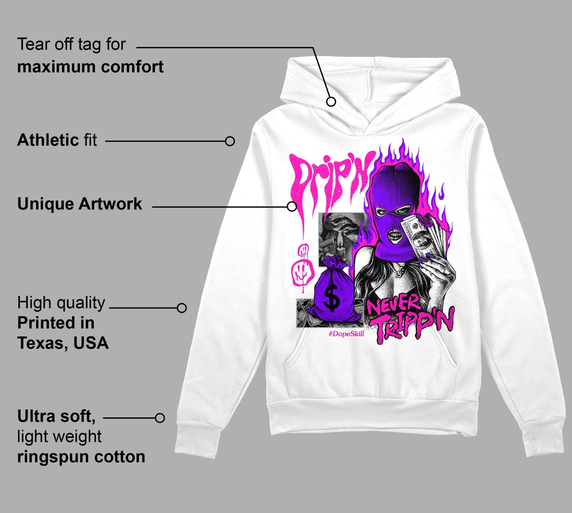 Dunk Active Fuchsia superstreetwear Hoodie Sweatshirt Drip'n Never Tripp'n Graphic