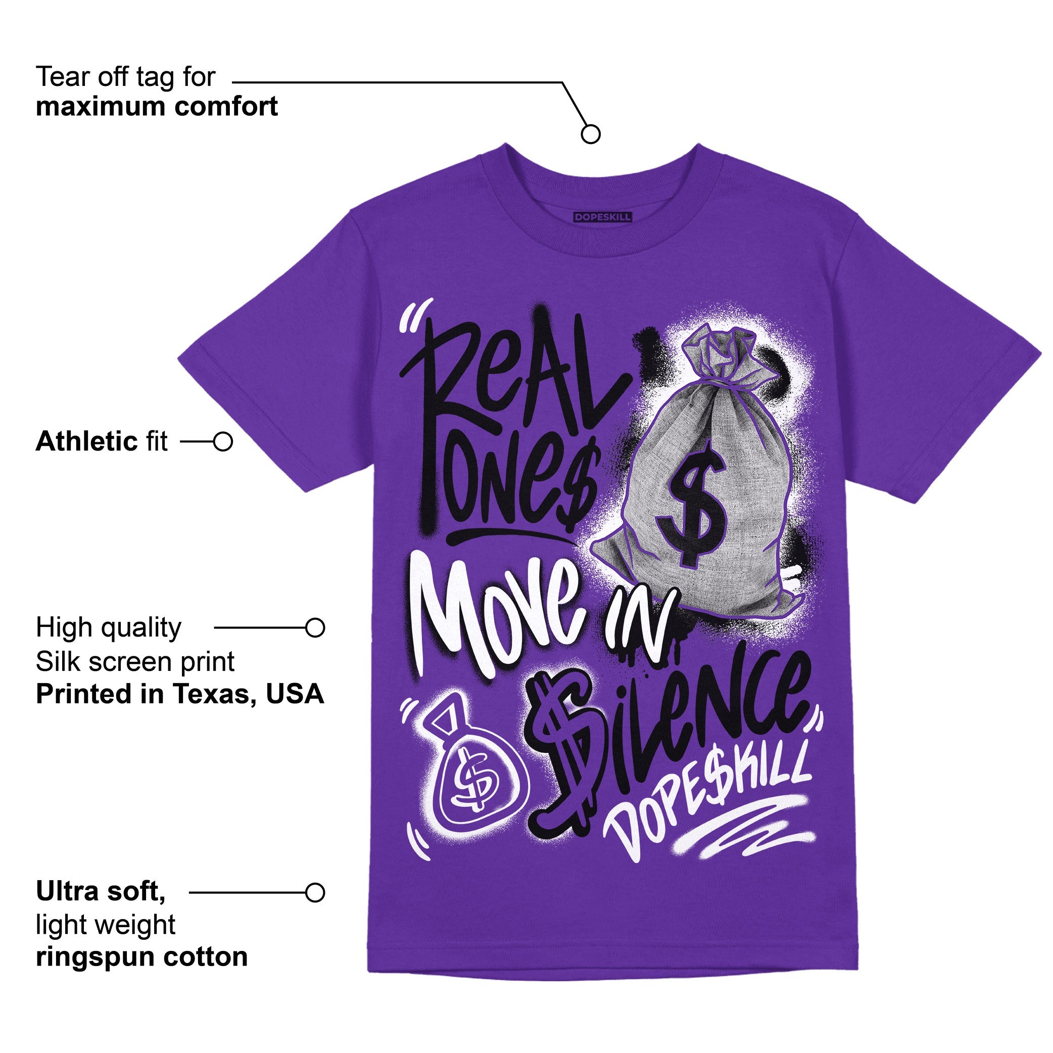 AJ 13 Court Purple superstreetwear Purple T-shirt Real Ones Move In Silence Graphic