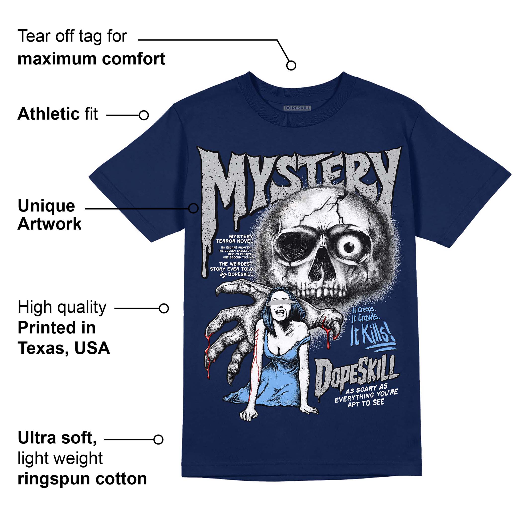 Midnight Navy 5s superstreetwear Navy T-Shirt Mystery Ghostly Grasp Graphic