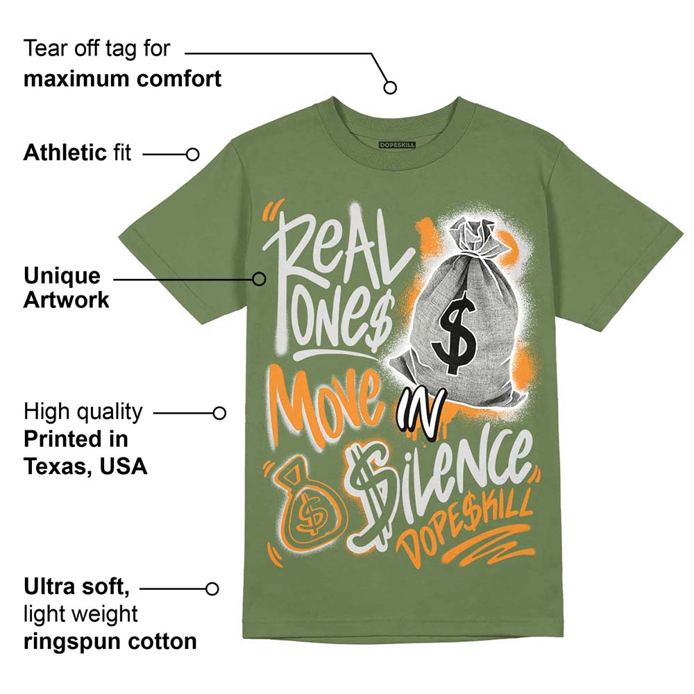 Olive 5s superstreetwear Olive T-shirt Real Ones Move In Silence Graphic