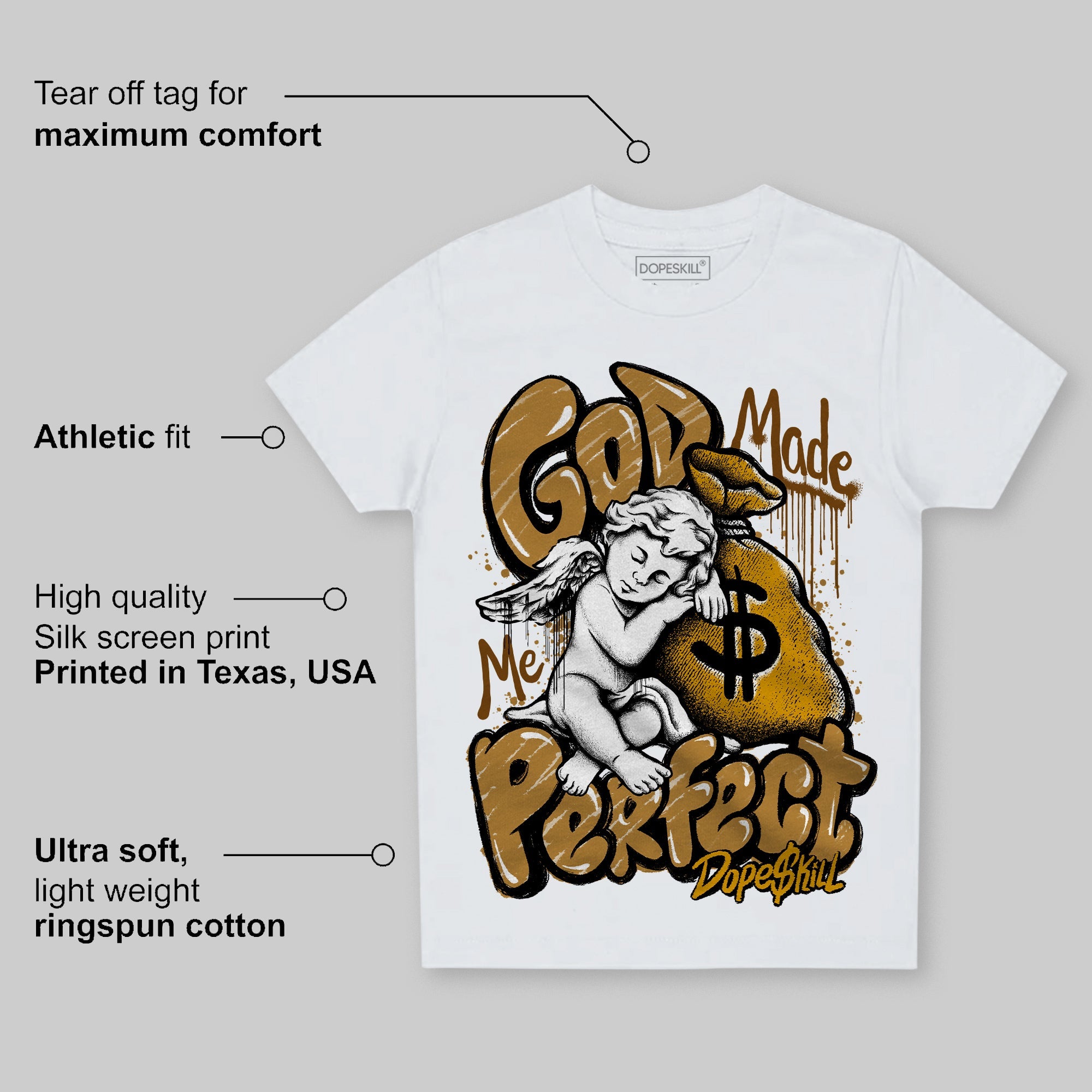 Wheat 13s superstreetwear Toddler Kids T-shirt God Made Me Perfect Graphic