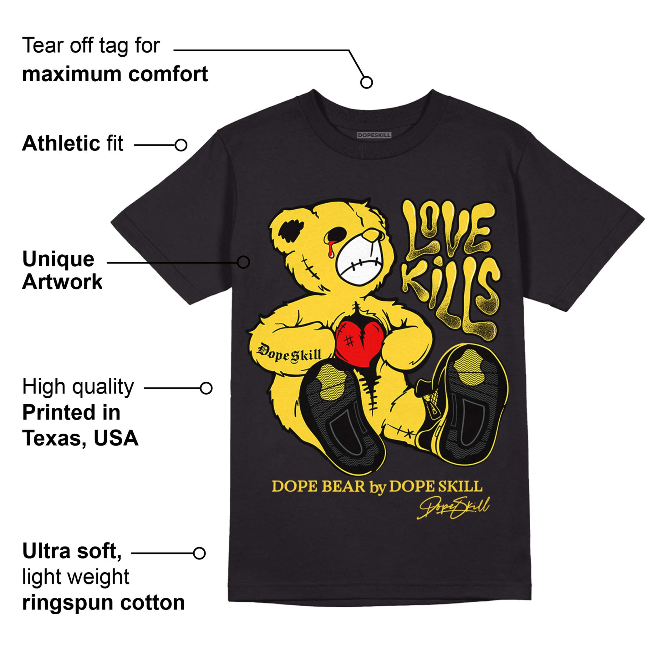 Black Tour Yellow AJ 4 Thunder superstreetwear T-Shirt Love Kills Graphic