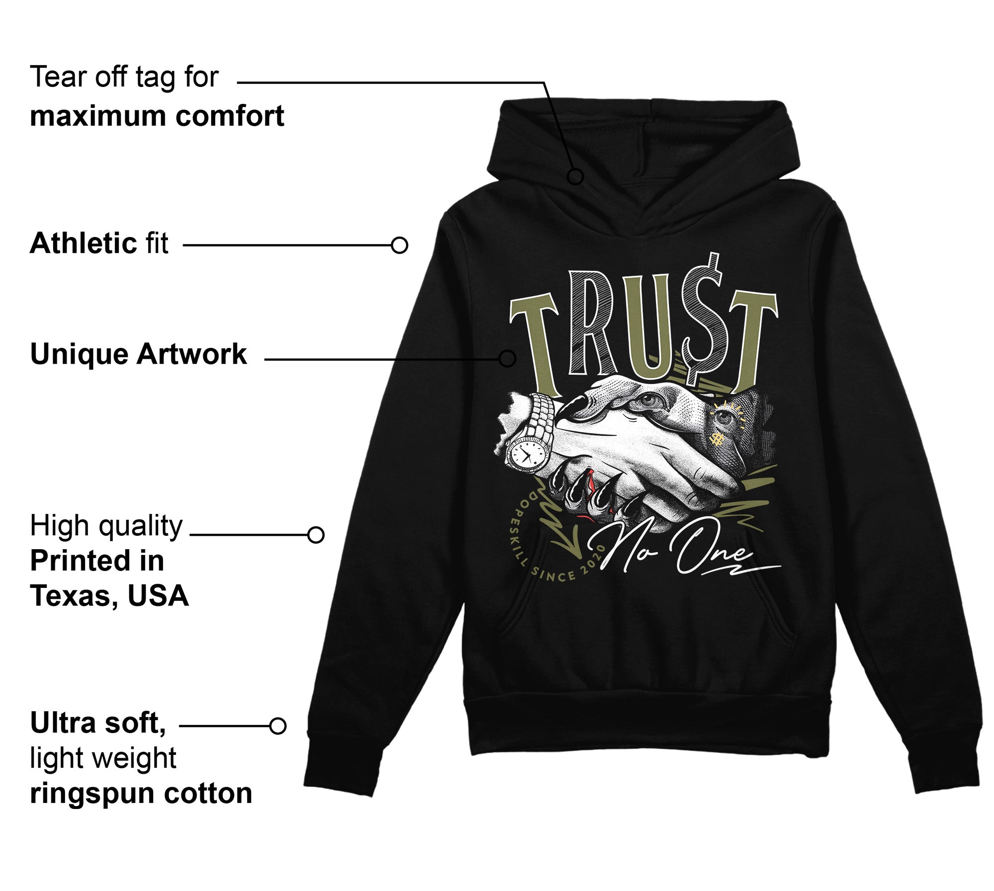 Craft Olive 4s superstreetwear Hoodie Sweatshirt Trust No One Graphic
