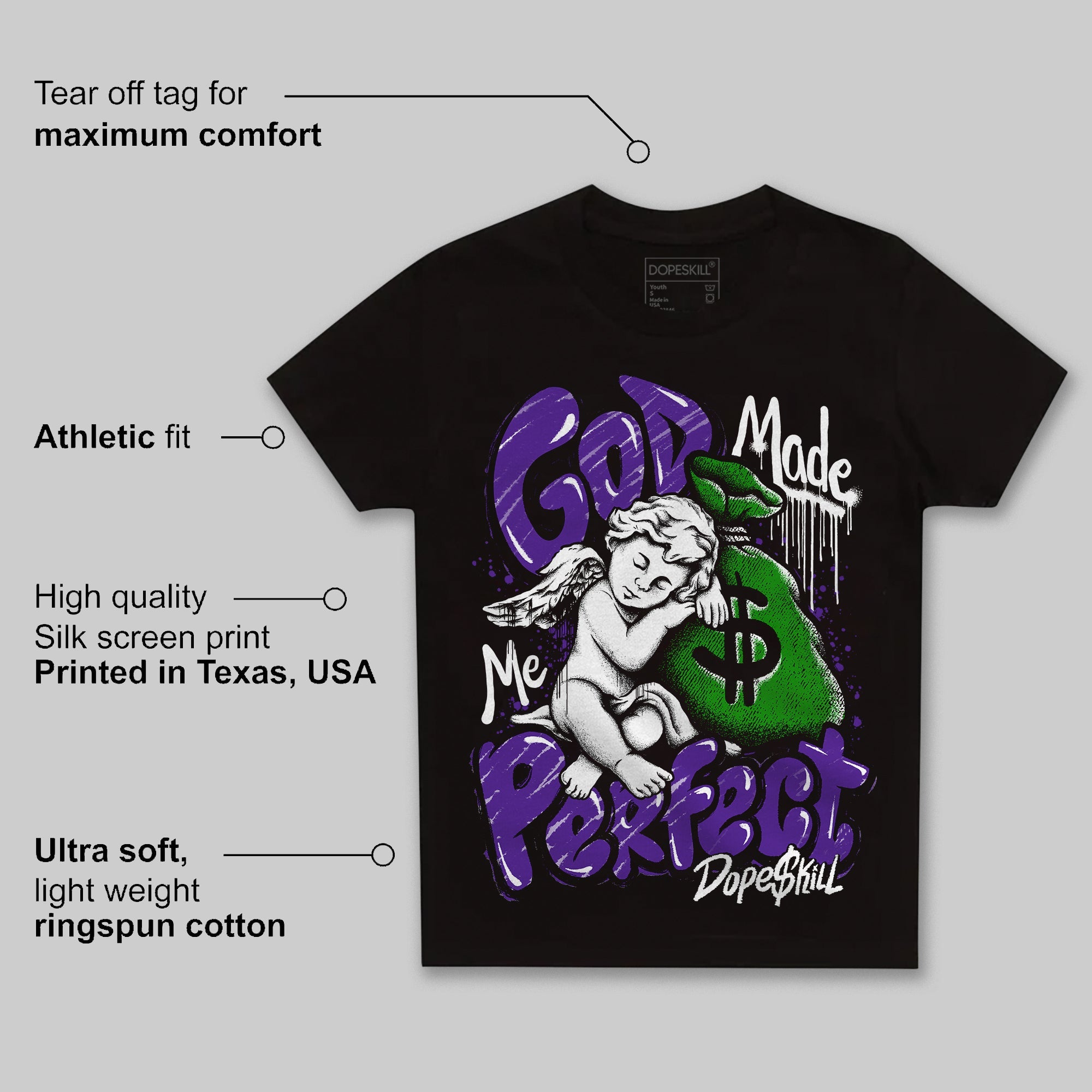 Court Purple 13s superstreetwear Toddler Kids T-shirt God Made Me Perfect Graphic