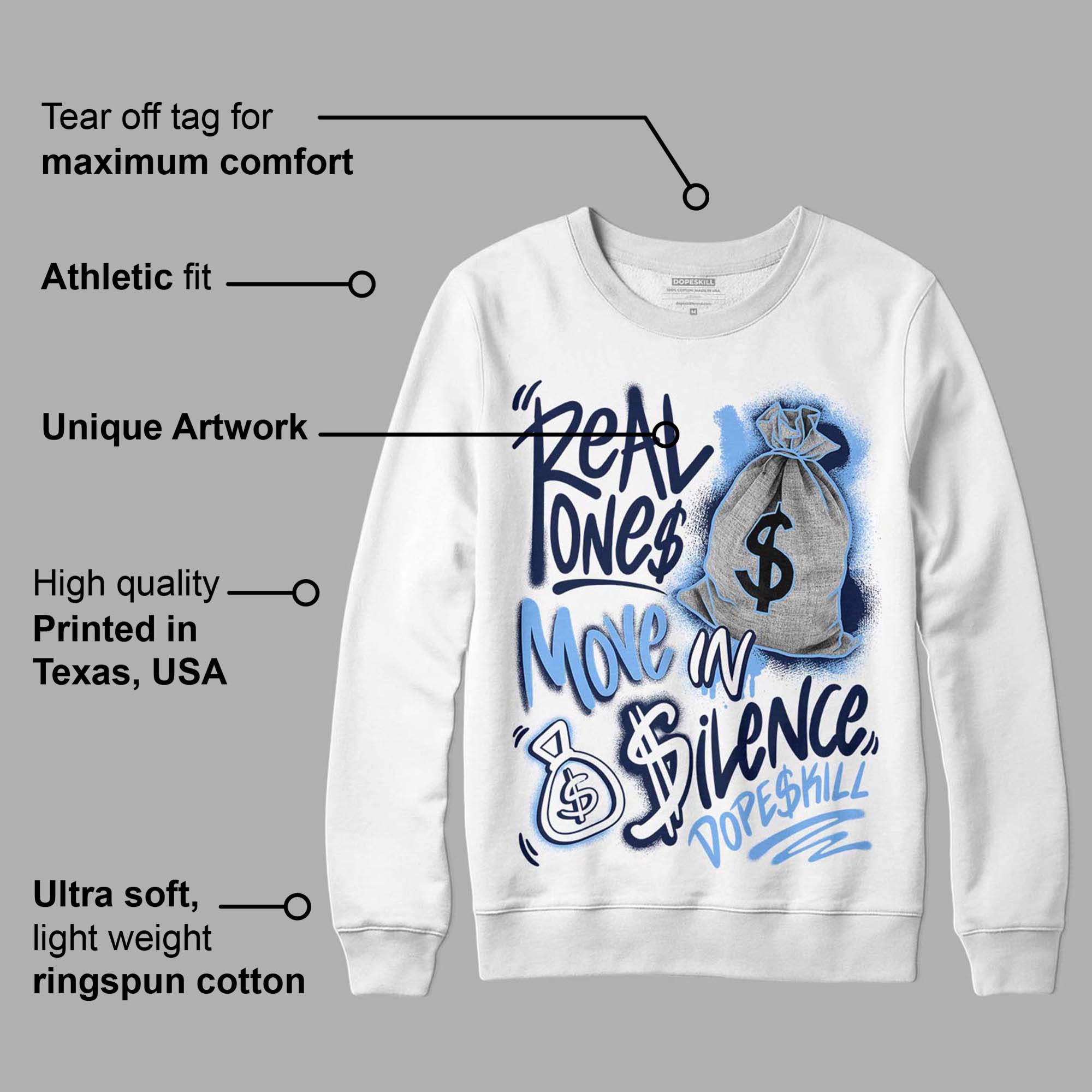 Midnight Navy 5s superstreetwear Sweatshirt Real Ones Move In Silence Graphic
