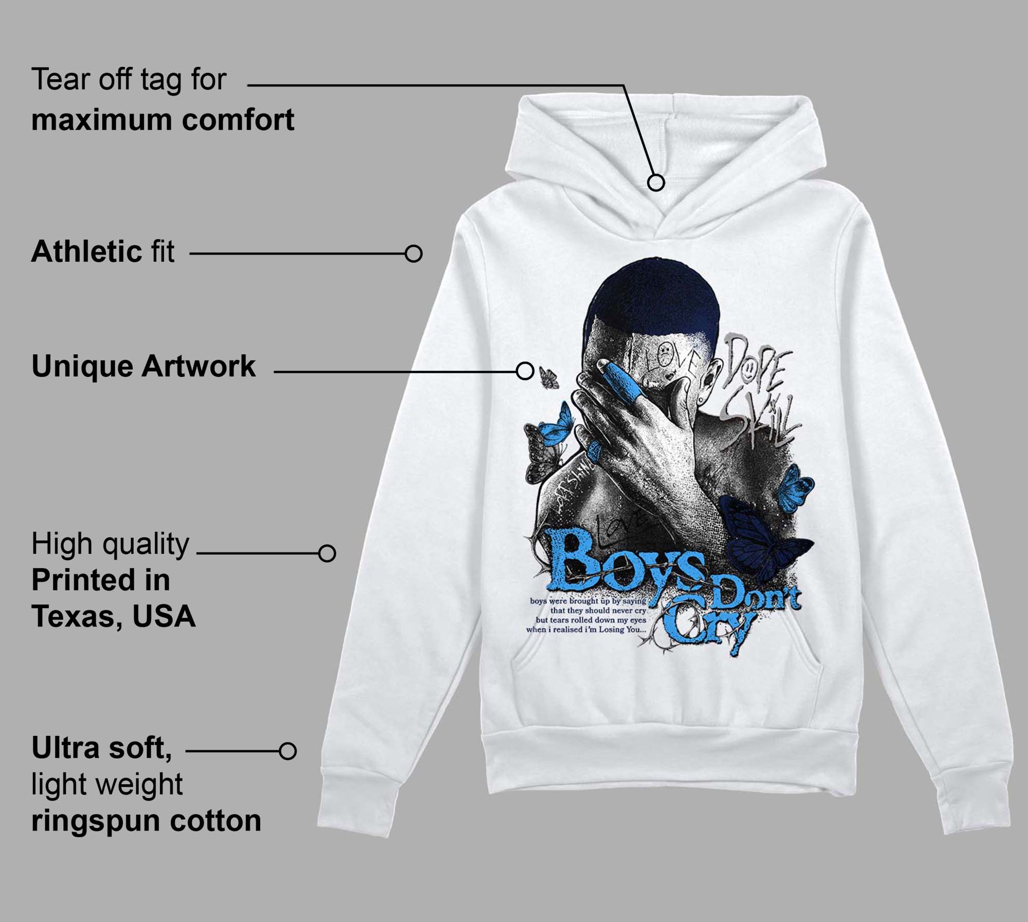 Midnight Navy 3s superstreetwear Hoodie Sweatshirt Boys Don't Cry Graphic