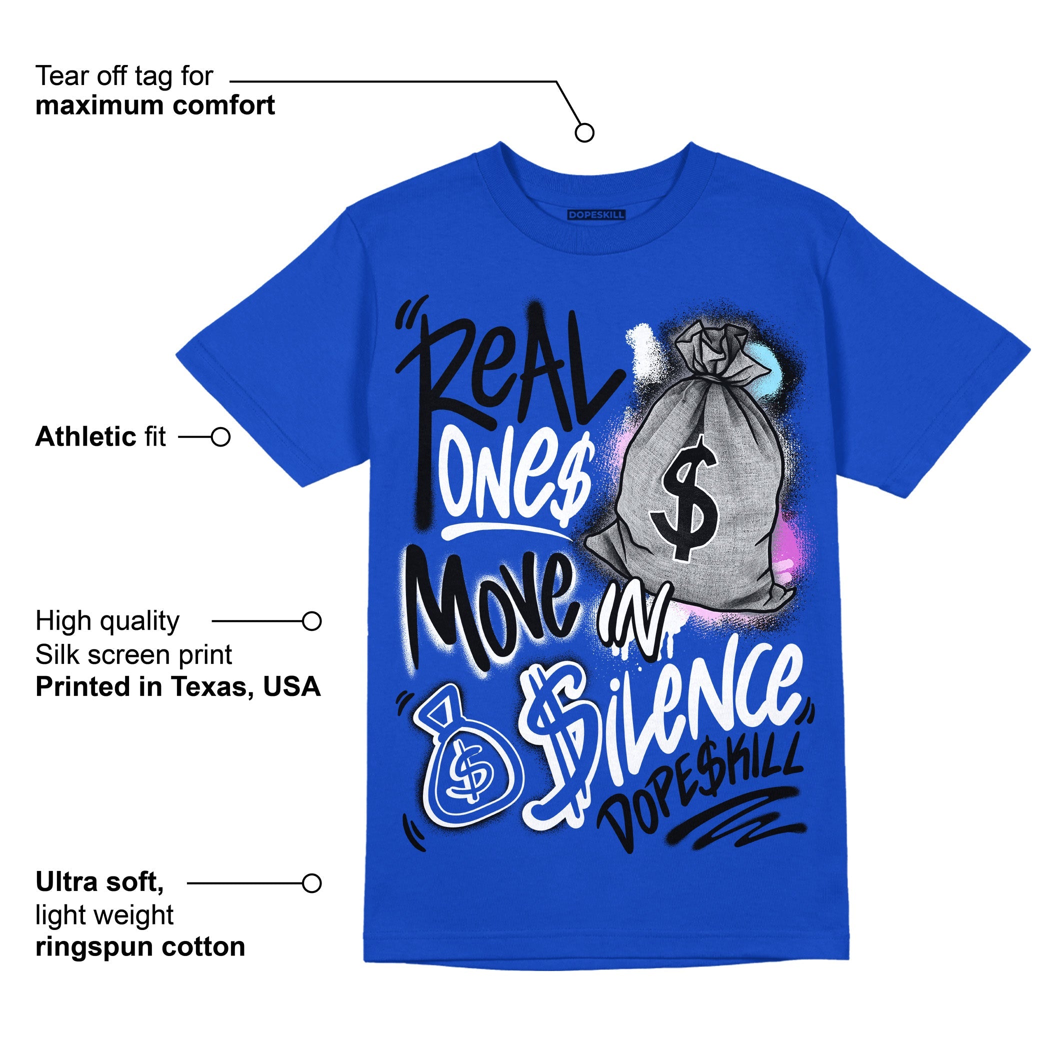 Hyper Royal 12s superstreetwear Hyper Royal T-shirt Real Ones Move In Silence Graphic
