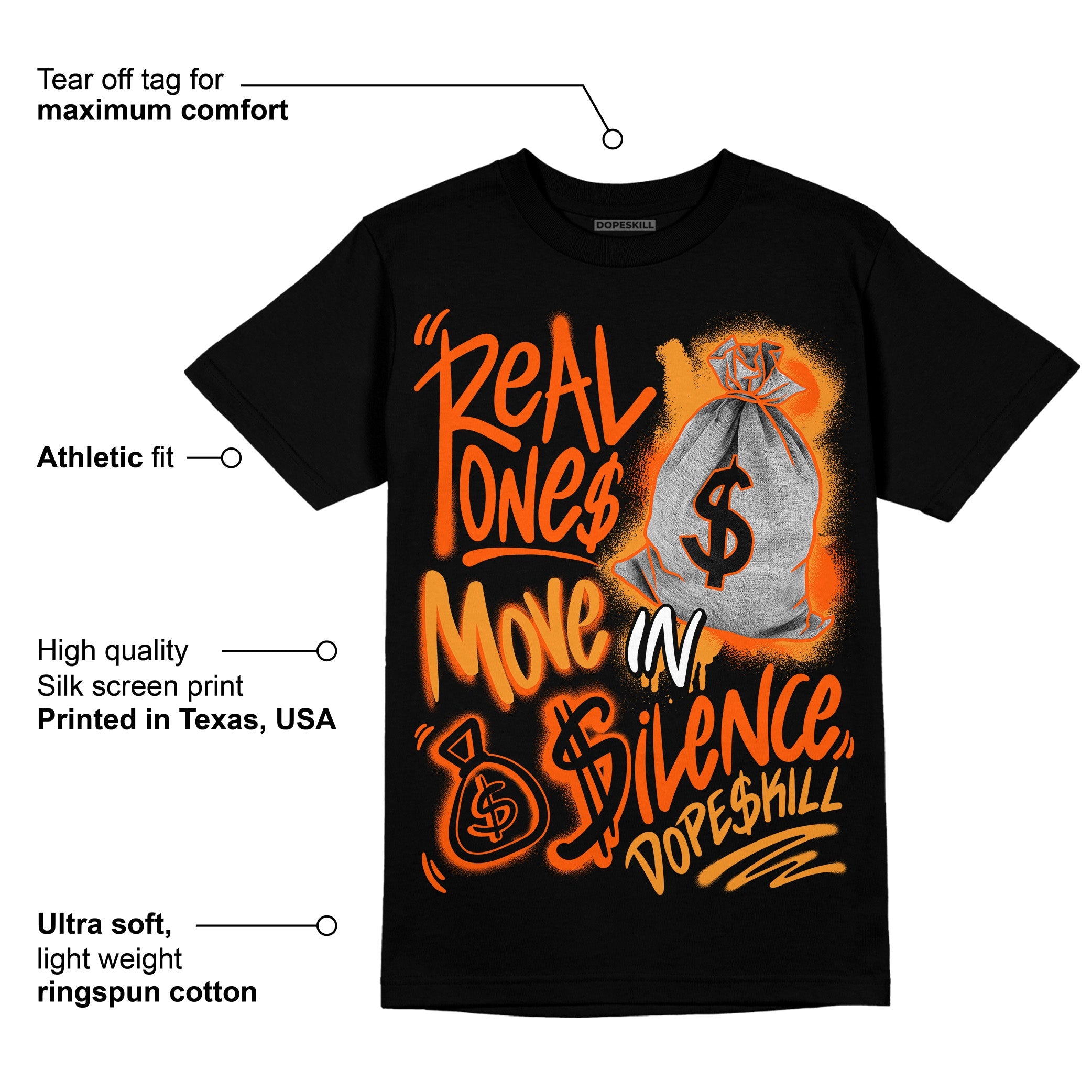 Brilliant Orange 12s superstreetwear T-Shirt Real Ones Move In Silence Graphic