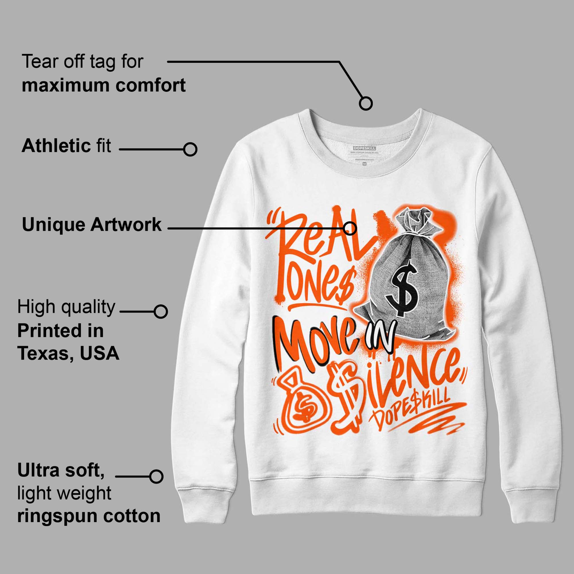 Orange Milk superstreetwear Sweatshirt Real Ones Move In Silence Graphic