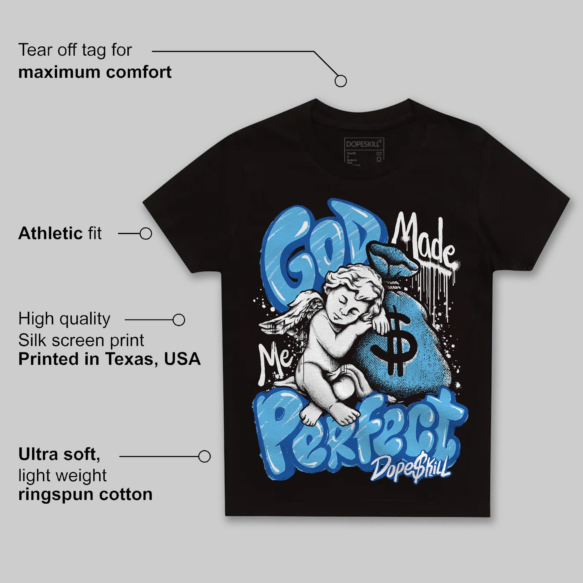 Blueberry 12s superstreetwear Toddler Kids T-shirt God Made Me Perfect Graphic