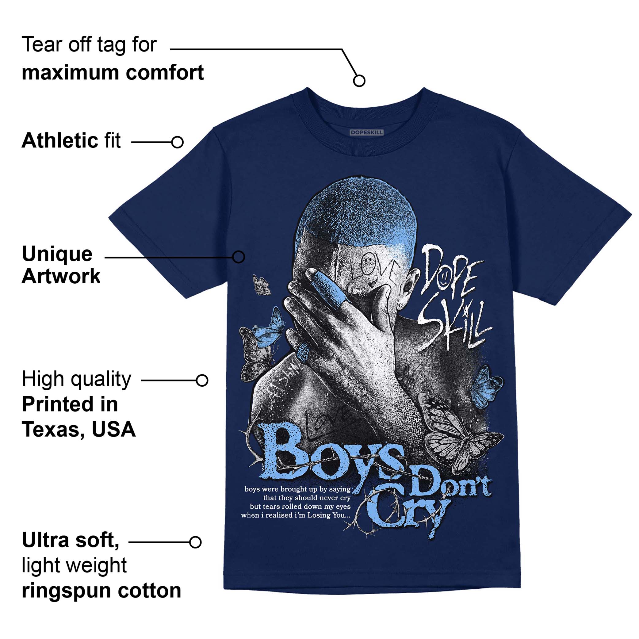 Midnight Navy 5s superstreetwear Navy T-Shirt Boys Don't Cry Graphic