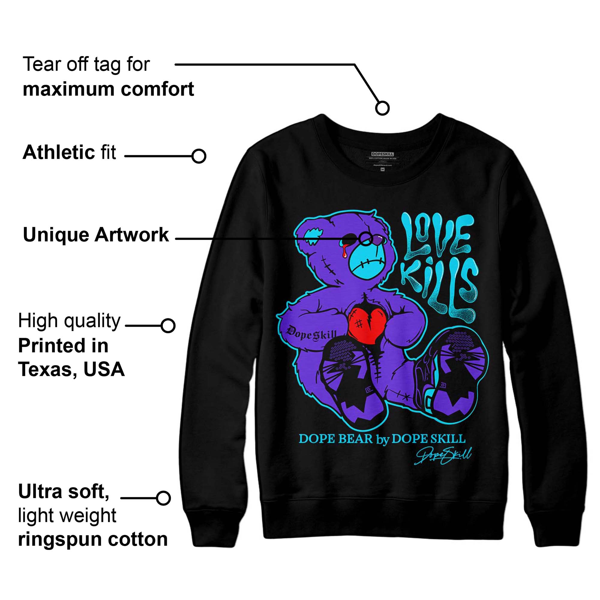 Aqua 6s superstreetwear Sweatshirt Love Kills Graphic