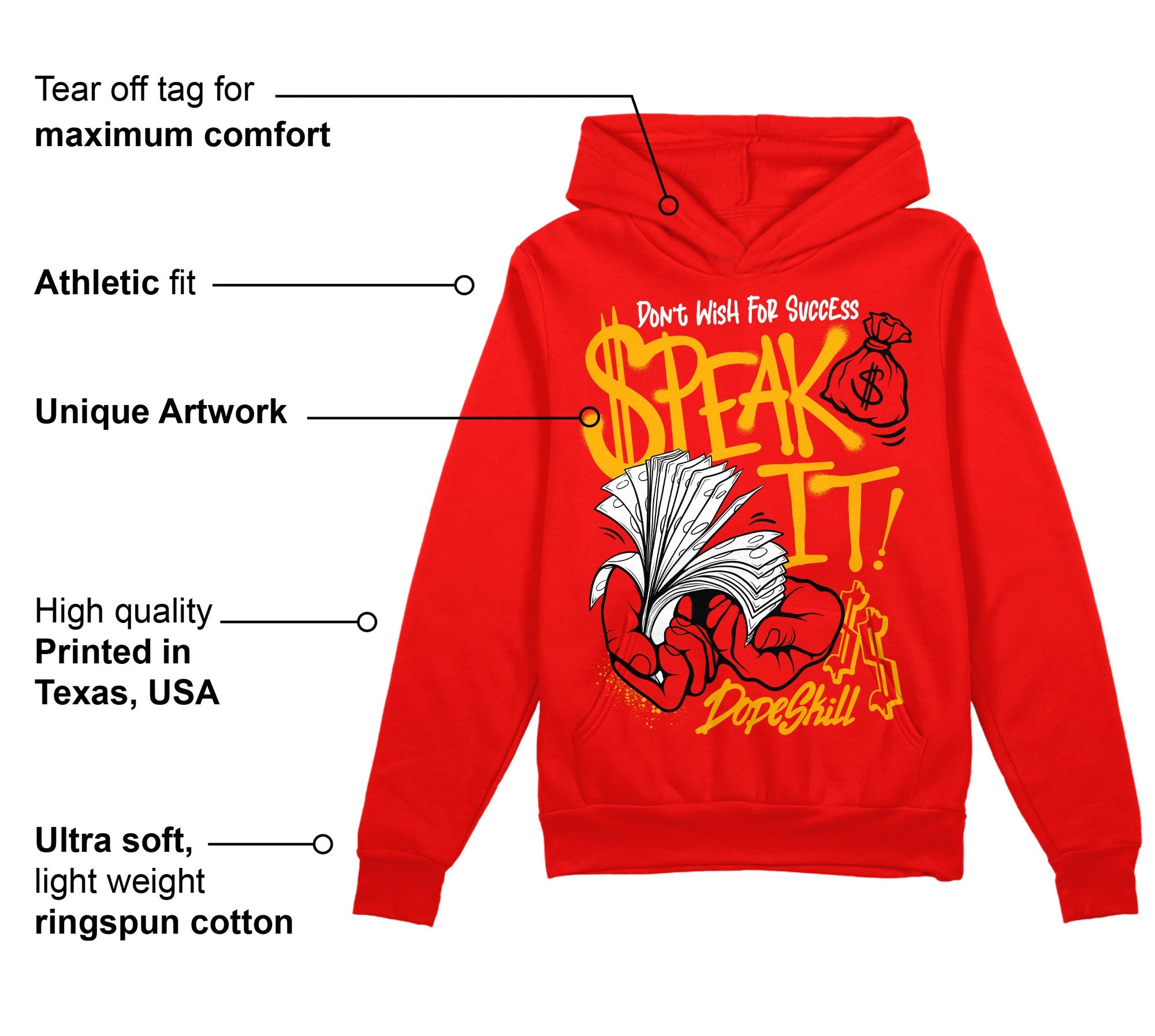 Red Collection superstreetwear Red Hoodie Sweatshirt Speak It Graphic