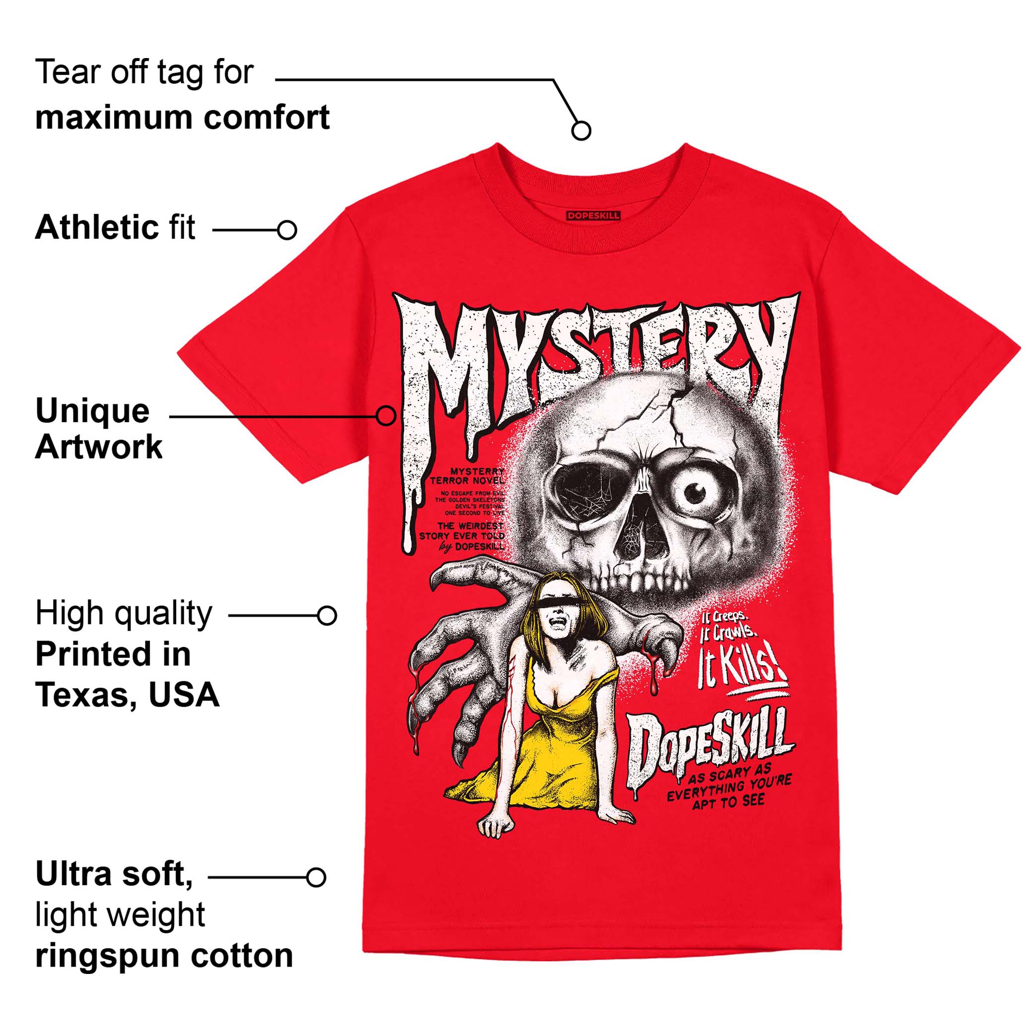 Red Thunder 4s superstreetwear Red T-shirt Mystery Ghostly Grasp Graphic