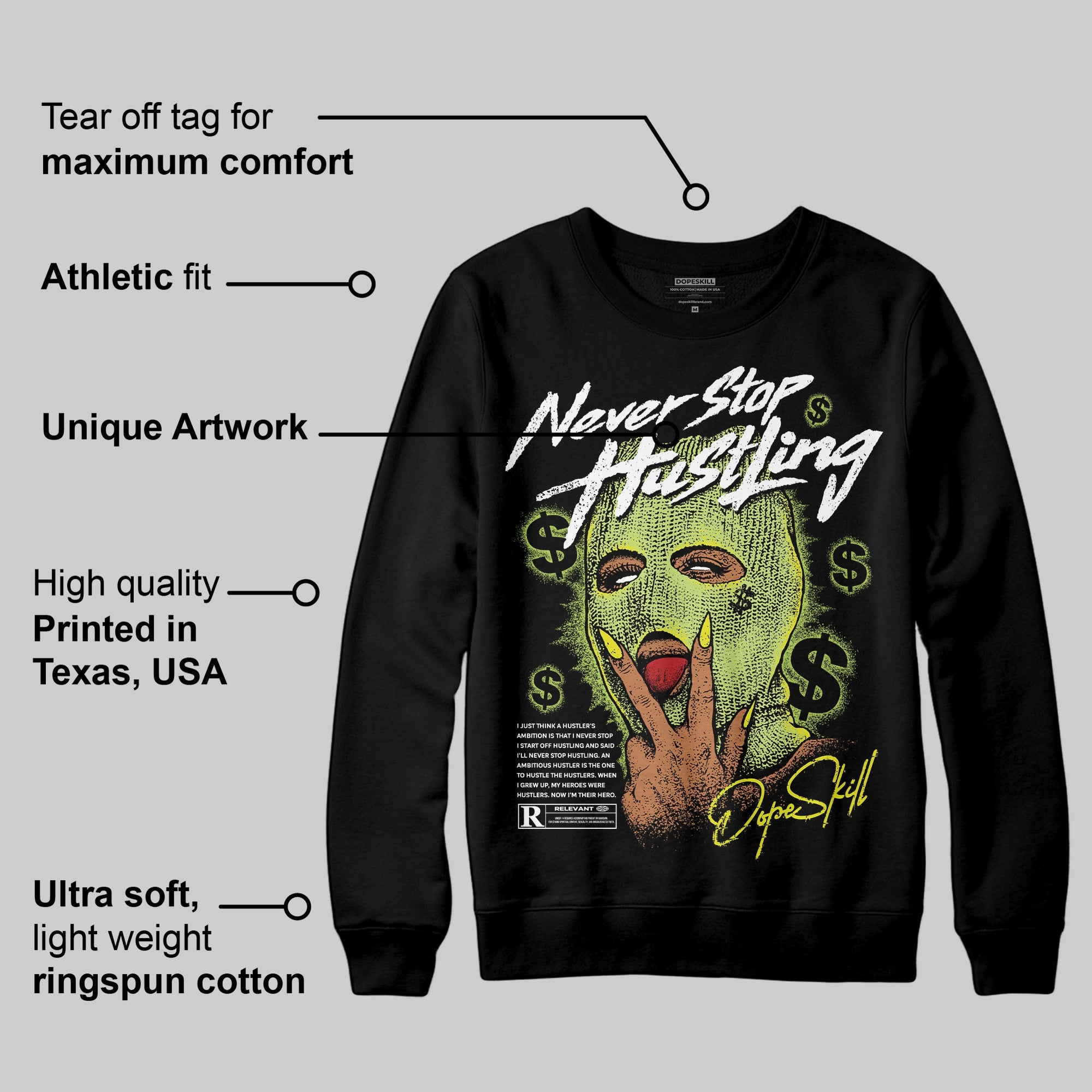 Bright Cactus 13s superstreetwear Sweatshirt Never Stop Hustling Graphic